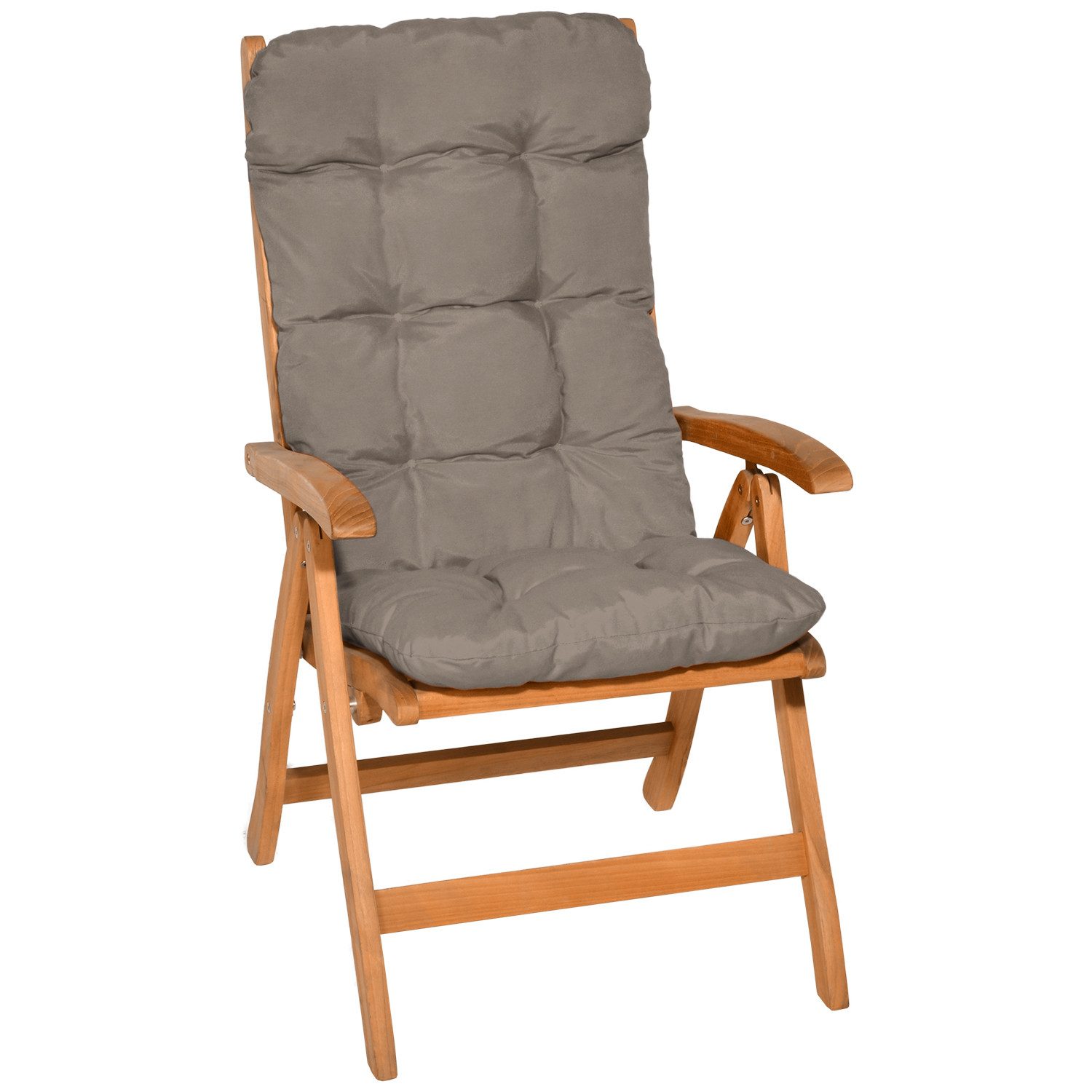 Beautissu Hochlehnerauflage 2er Set Hochlehner Auflagen Flair HL, 120x50x8cm, Taupe, Sitzpolster Set für Gartenstühle Outdoor – Stuhlkissen für Hochlehner
