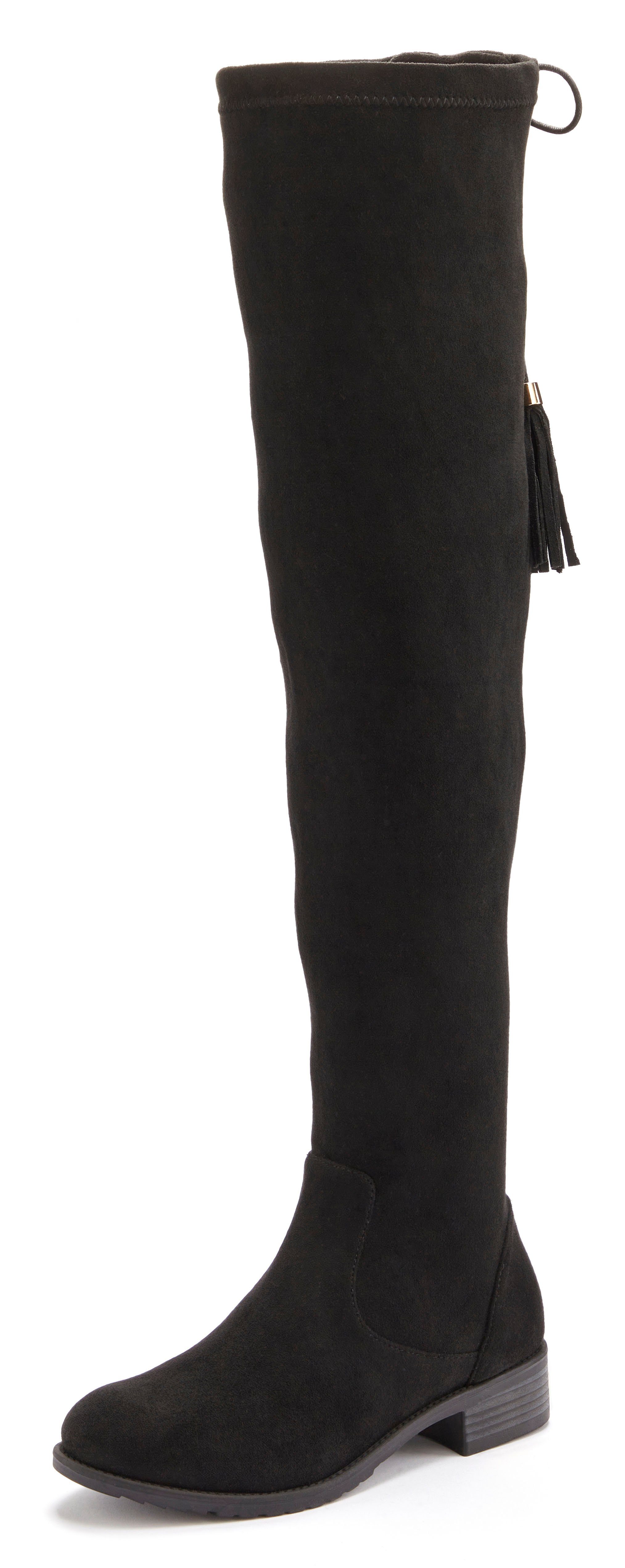 LASCANA Stiefel, Langschaftstiefel, Overkneestiefel mit elastischem Weitschaft und raffiniertem Flechtdetail