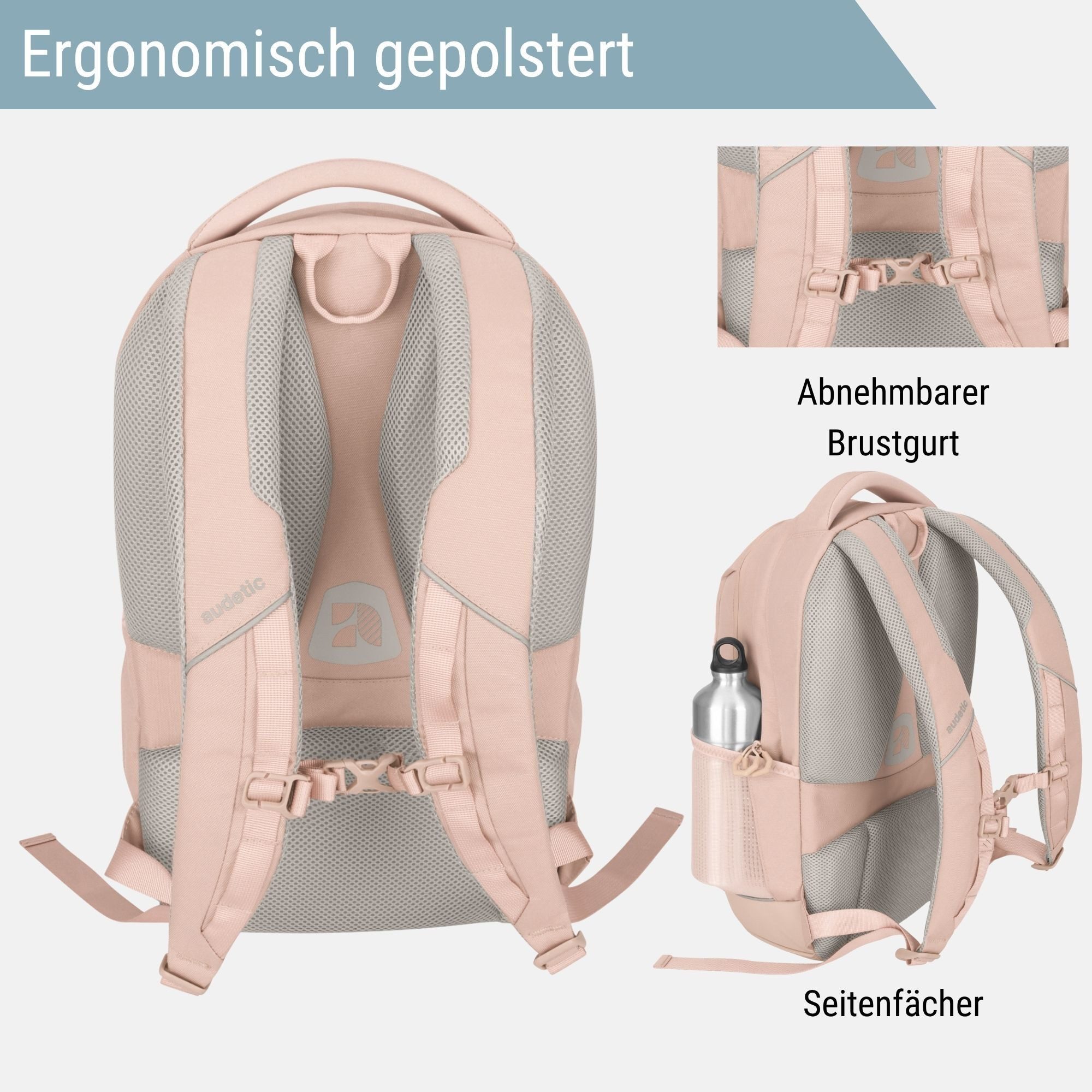 audetic Schulrucksack Aero 2.0 Schulrucksack mit vielen Fächern (1-tlg), Ergonomische Polsterung, reflektieren & wasserabweisend – Bild 4 von 5