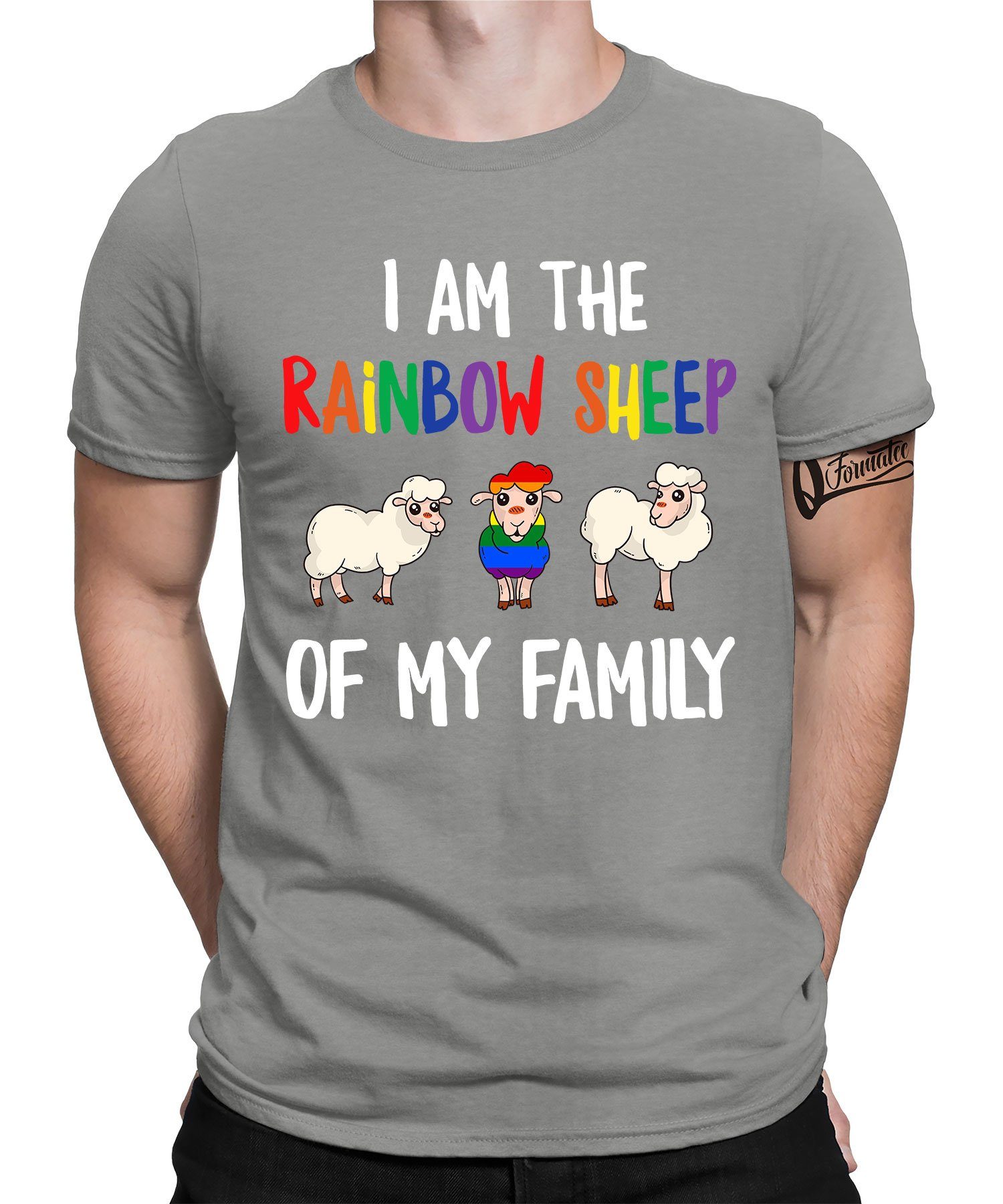 Quattro Formatee Kurzarmshirt Rainbow Schafe - Stolz Regenbogen LGBT Gay Pride Herren T-Shirt (1-tlg) Heather Grau