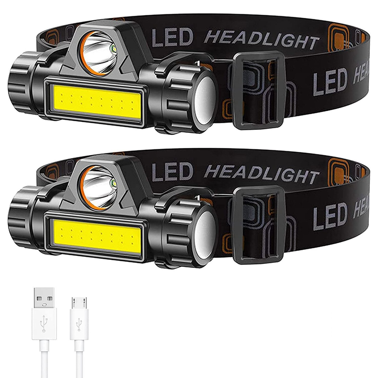 TUWENA LED Stirnlampe Wiederaufladbar Kopflampe IPX4 Wasserdicht (2-St)