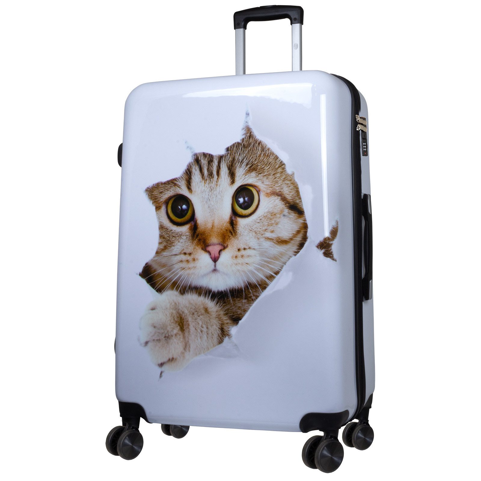 Hartschalen-Trolley Motivkoffer weiß mit Katze - Hartschalenkoffer - Doppelrollen