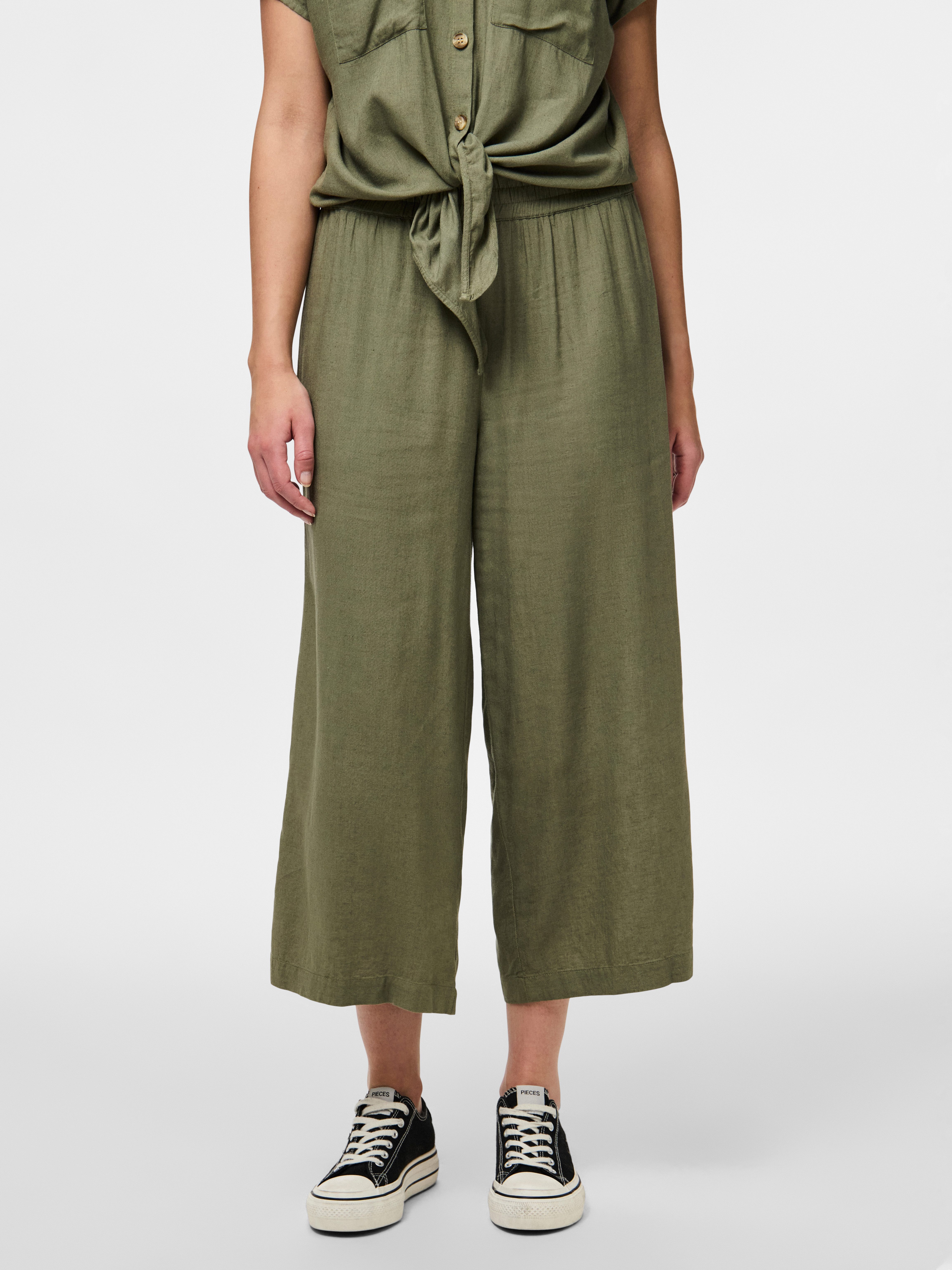 pieces Schlupfhose PCPIA HW WIDE CULOTTE WVN NOOS Sommerhose, mit Leinen