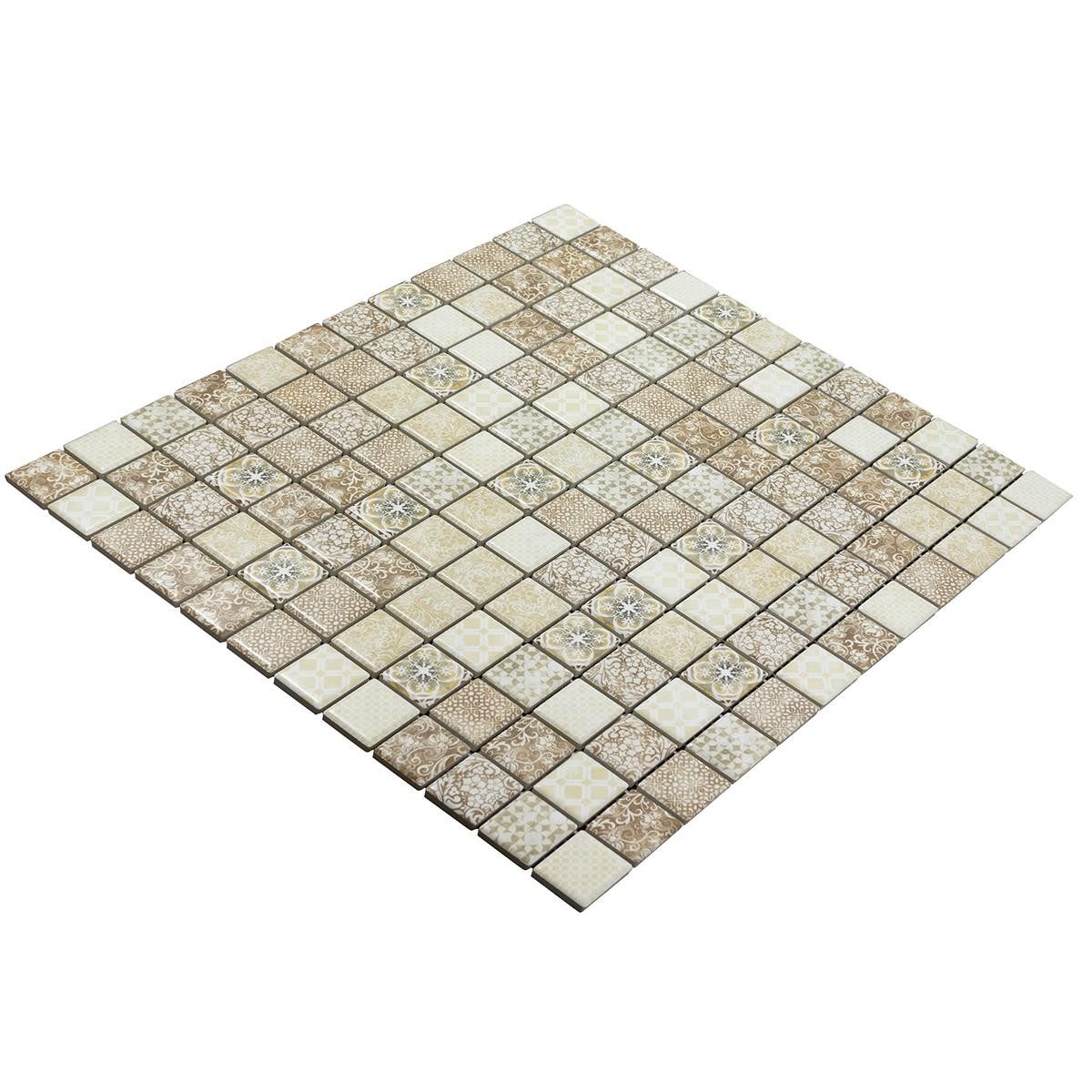 Mosafil Mosaikfliesen Keramikmosaik Fliesen Fiorenza Retrooptik, Keramik 29.700x29.700, beige, Verlegefertig auf ein Netz geklebt - Frostsicher - Wasserdicht -