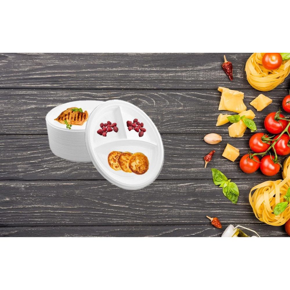 Lauroo Grillteller Menüteller 3-geteilt Ø22 cm Teller 100 Stück, (100 St)
