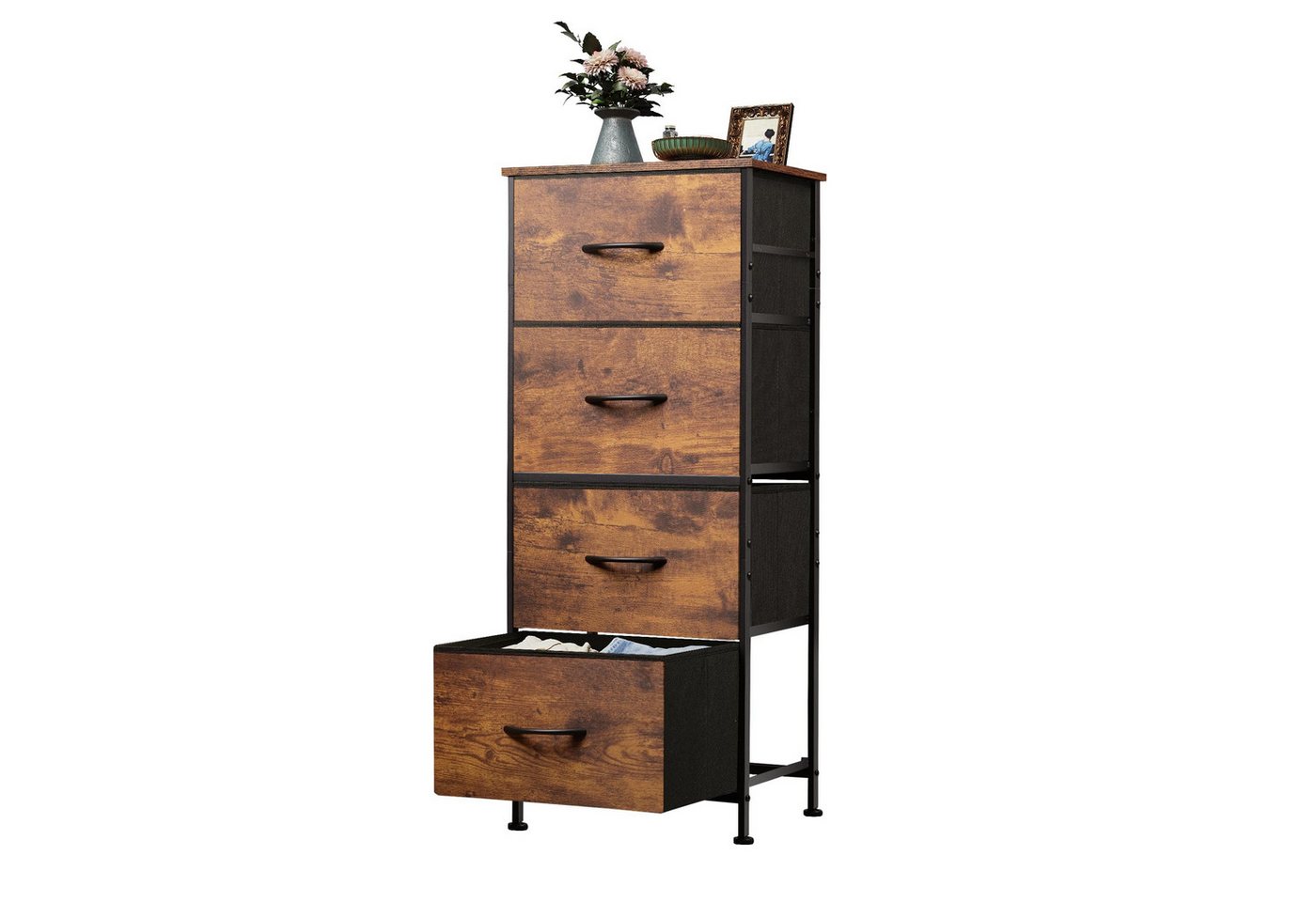 WLIVE Kommode Kommodenschrank, Sideboard mit 4/5 Schubladen, 40/120×30×98 cm, Metallrahmen, verstellbare Füße für Schlafzimmer/Flur