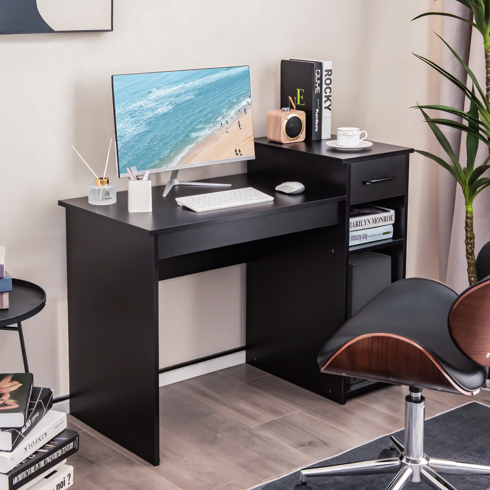 COSTWAY Schreibtisch, mit Schublade & offenen Regalen, 104x50x82cm günstig online kaufen