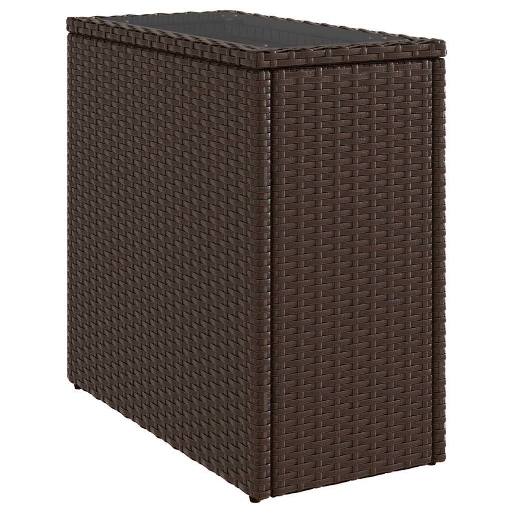 vidaXL Gartentisch Garten-Beistelltisch mit Glasplatte Braun 58x27,5x55 cm Rattan (1-St)