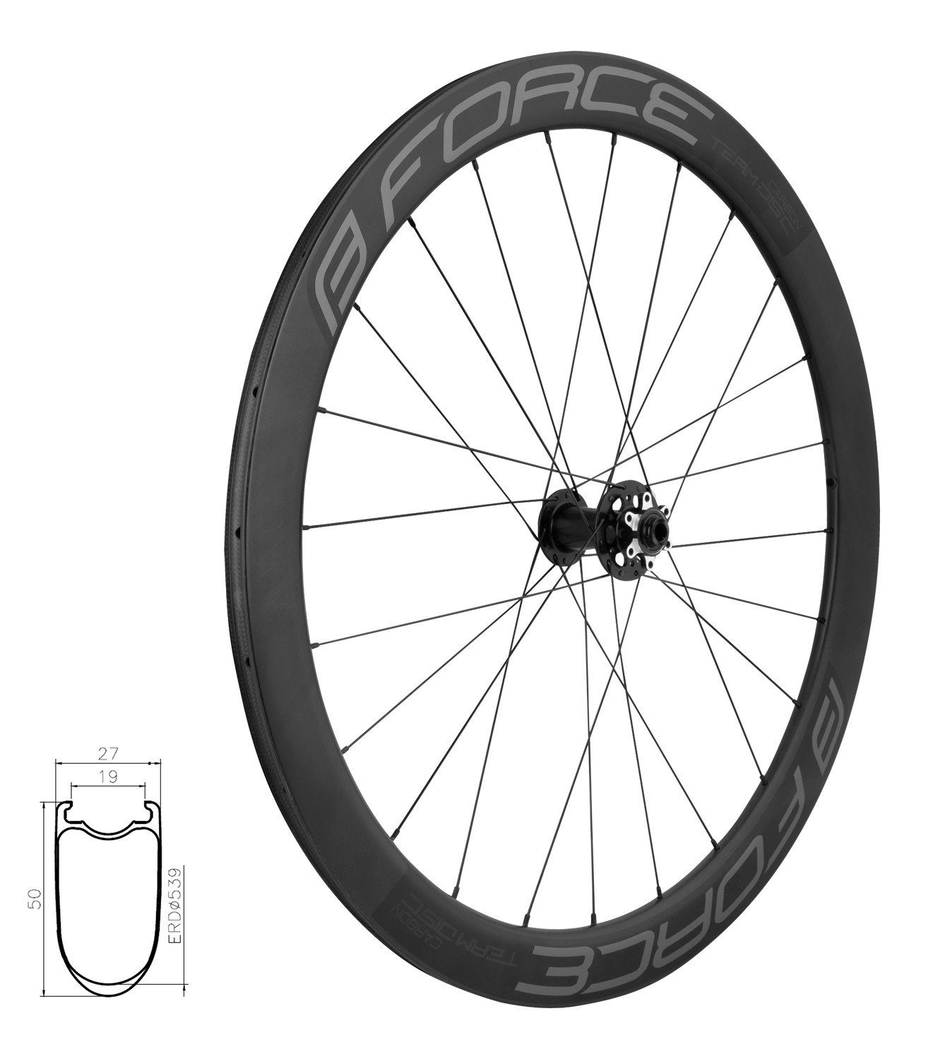 50 road wheel TEAM CARBON FORCE DISC clinch. FORCE Fahrrad-Laufrad front