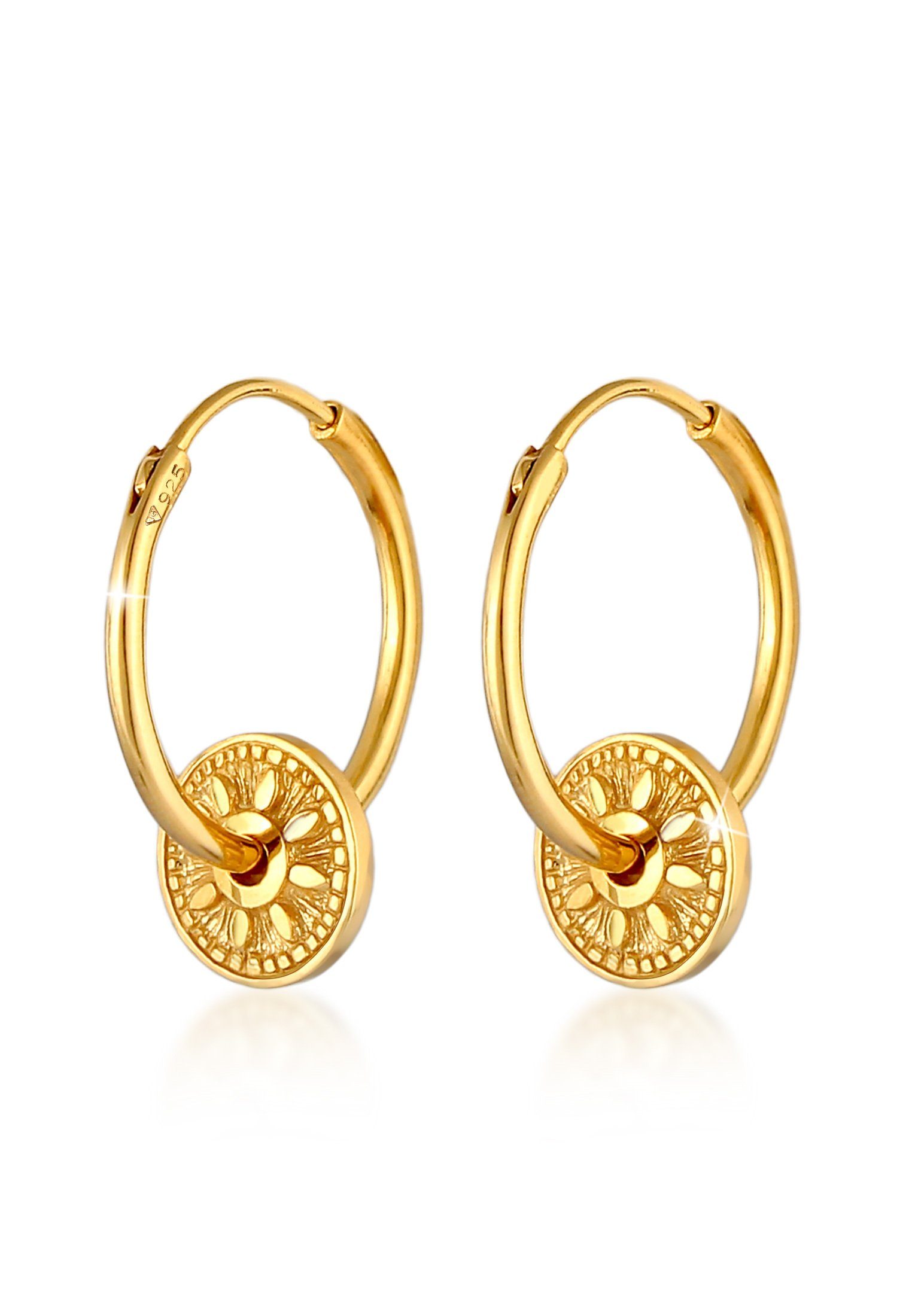 Elli Paar Ohrhänger Creolen Einhänger Sonne Antik 925er Silber Gold | Ohrhänger