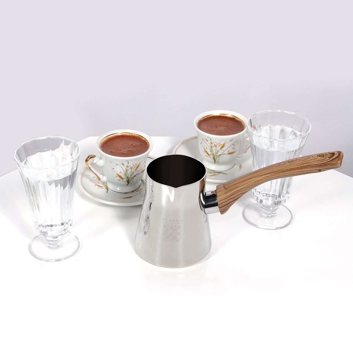 SERENK Kaffeekanne Serenk Kaffeekännchen Set 4-tlg Edelstahl Cezve mit Ständer, (4-St) – Bild 5 von 5
