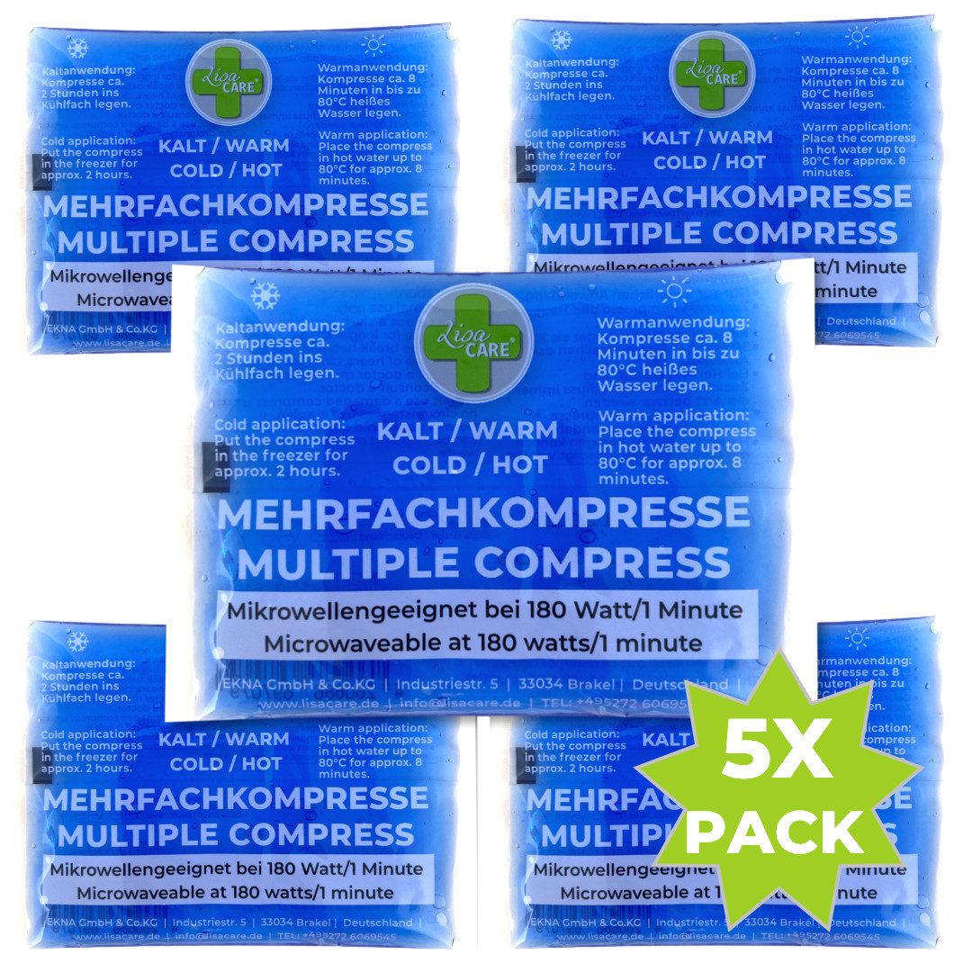 LisaCare Kalt-Warm-Kompresse Kühlpads, Kühlkissen, Warmkompresse/Kaltkompresse, Kinder & Erwachsene, Spar-Set 5-tlg., 5 x Kühlakku klein, Mikrowellen geeignet!