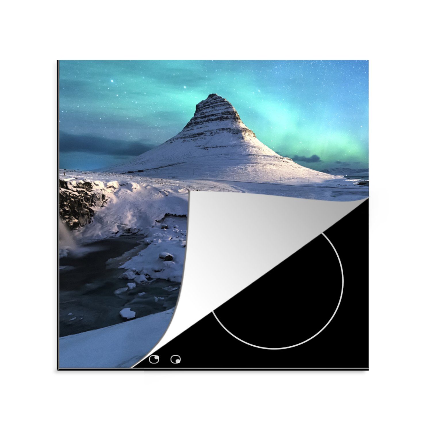 MuchoWow Herdblende-/Abdeckplatte Island - Berg - Schnee, Vinyl, (1 tlg), 78x78 cm, Ceranfeldabdeckung, Arbeitsplatte für küche