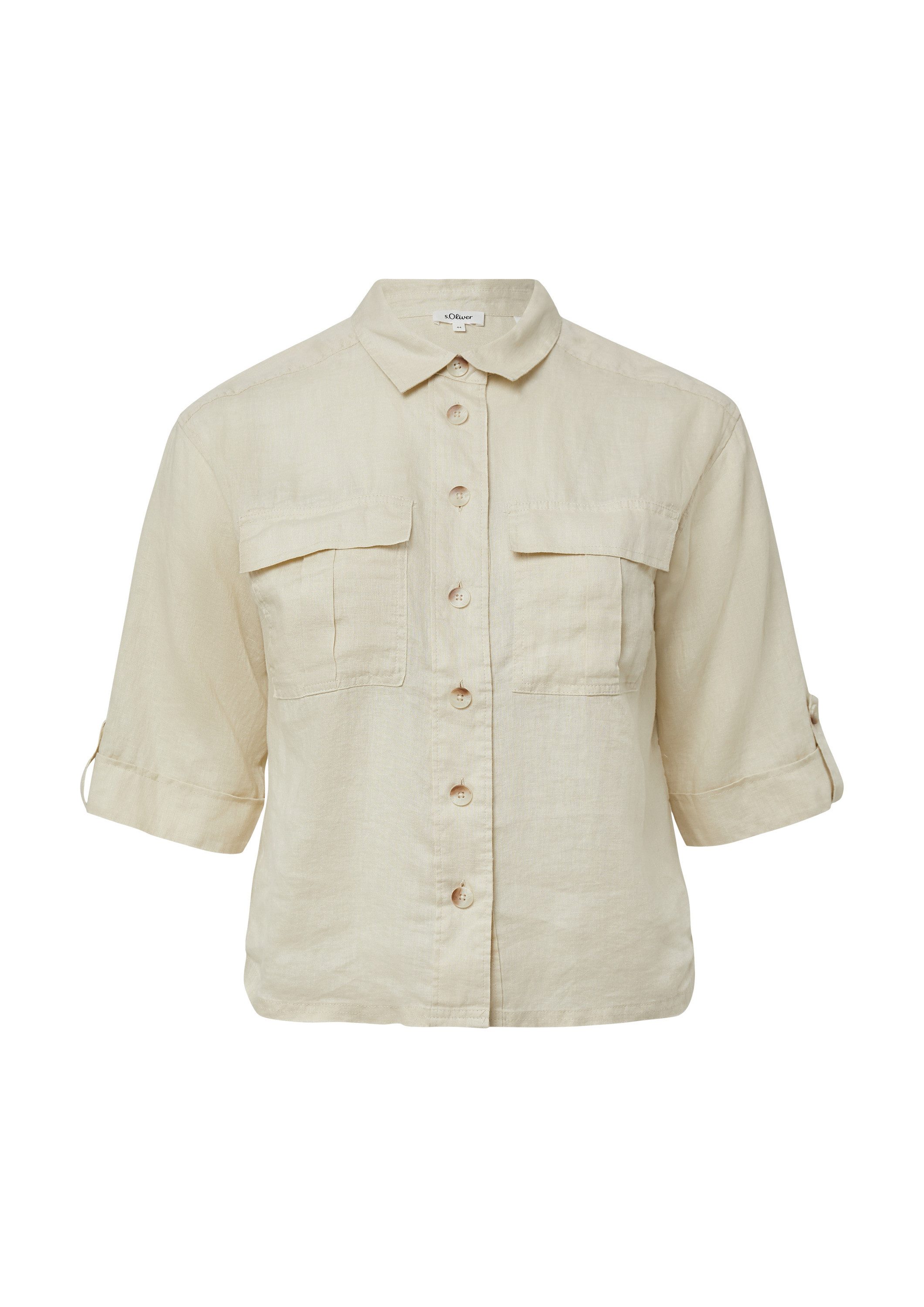 s.Oliver Kurzarmbluse Bluse Leinen-Overshirt im Relaxed Fit mit weiten 3/4-Ärmeln