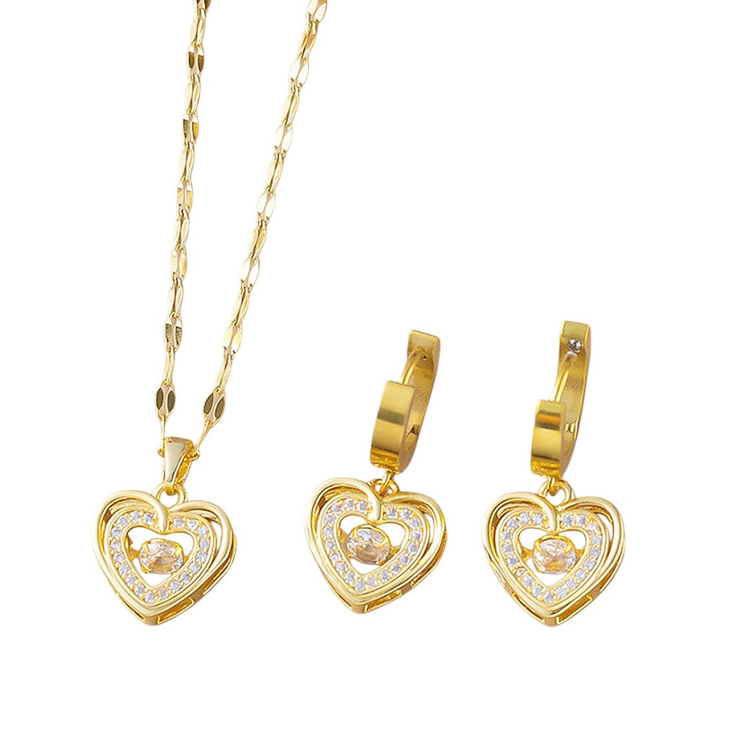 KARMA Schmuckset erz Damen Edelstahl Zirkone Gold Ohrringe Halskette (2-tlg., Damenhalskette Ohrschmuck in Schmuckbox), Geschenk für Sie wasserfest hypoallergen rostfrei