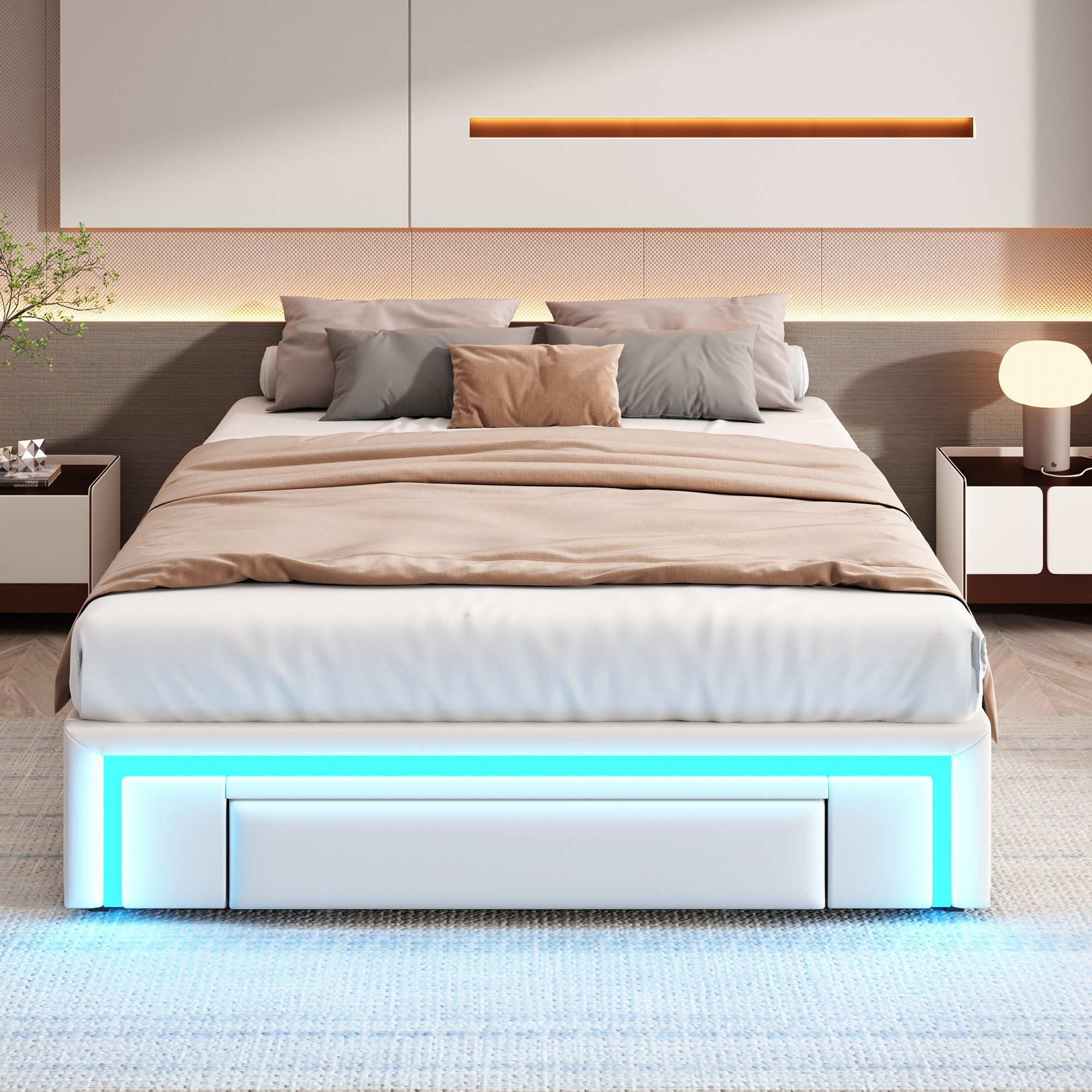 HAUSS SPOLE Polsterbett 140X200cm mit 3 Schubladen, ohne Kopfteil Mit LED-L günstig online kaufen