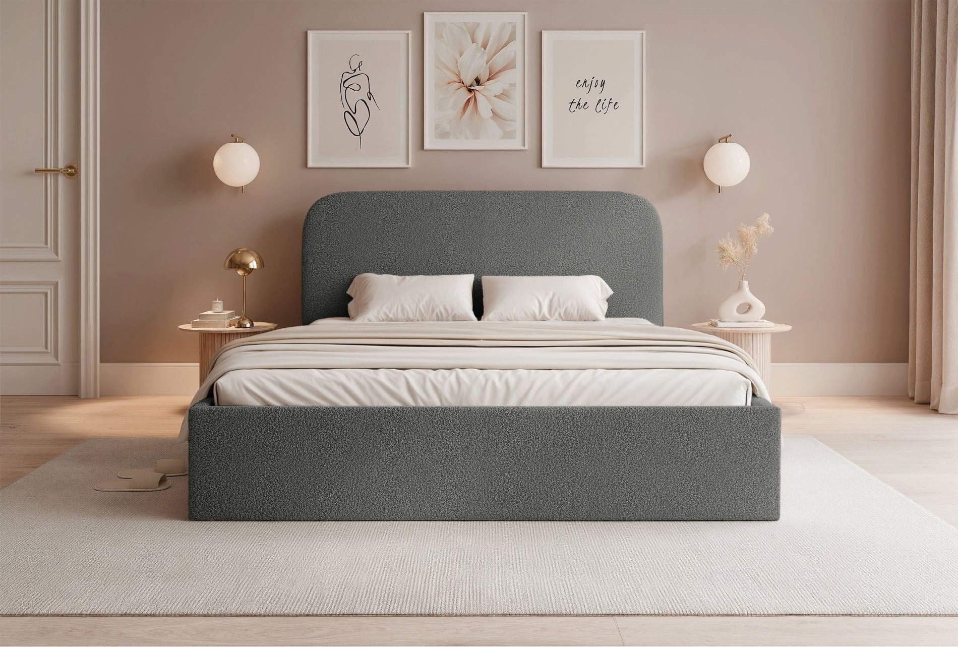 Selsey Polsterbett SONVIVO, Doppelbett mit Bettkasten & Kopfteil, 4 Breiten, Chenille oder Bouclé