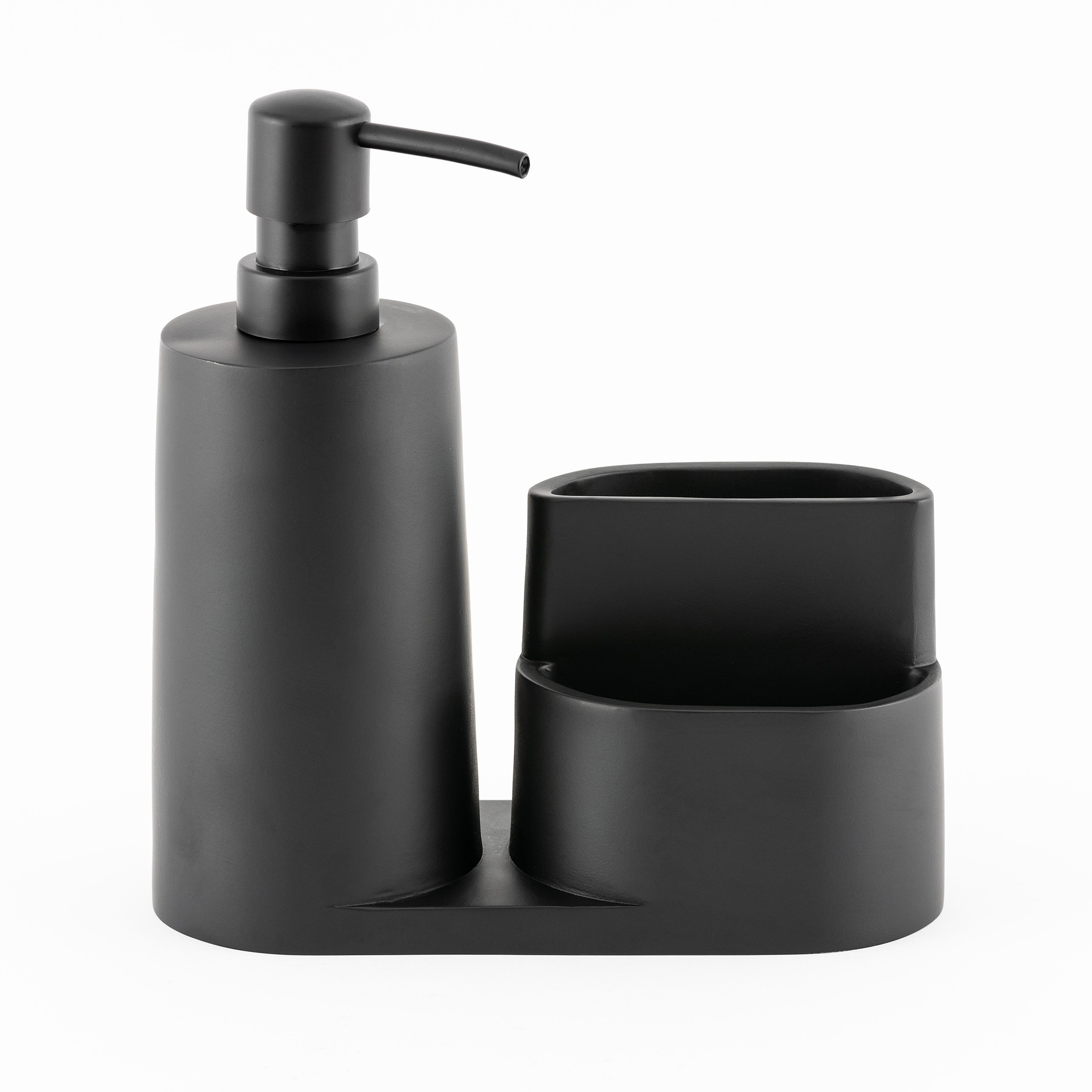 Hanseküche Küchenorganizer-Set Spülbeckenorganizer, (Küchen Organizer Spül Set in Schwarz Matt, Schwarzer Spülmittelspender, Design Spülbecken Organizer), Organizer aus Kunststein