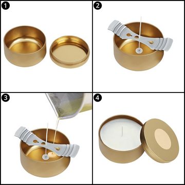 Belle Vous Aufbewahrungsbox Gold-Metall-Kerzengießzubehör: 24 Stück mit Etiketten und Spachtel, Goldene Metall-Kerzengießzubehör: 24 Stück mit Aufklebern und Spatel