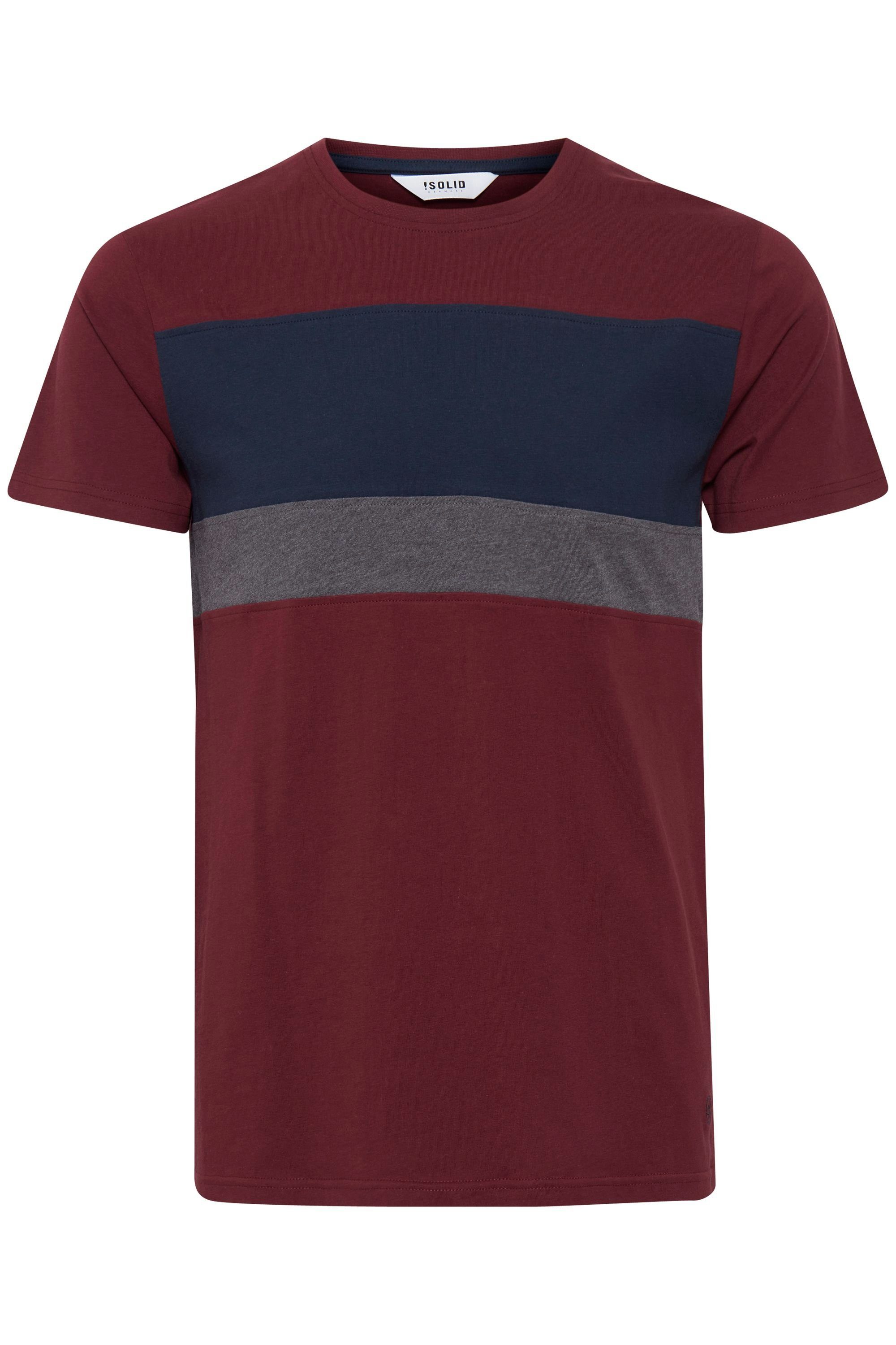 !Solid Rundhalsshirt SDSascha T-Shirt in Tricolor Streifenoptik Wine Red (0985)