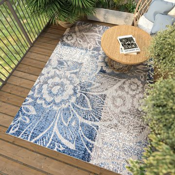 Designteppich In- & Outdoor Teppich Wetterfest & UV-beständig Balkon - Blau Grau, Mazovia, 80 x 150 cm, Höhe 6 mm, Kurzflor - niedrige Florhöhe, Weich, Pflegeleicht, Flachgewebe