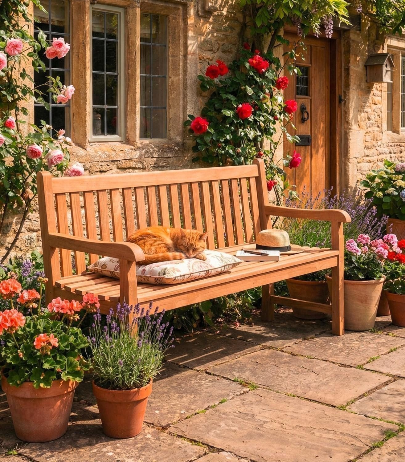 Outdoor Gartenbank KAMPEN, 2,5-Sitzer, Braun, Teakholz massiv, (1-St), B 150 x H 92 x T 55 cm