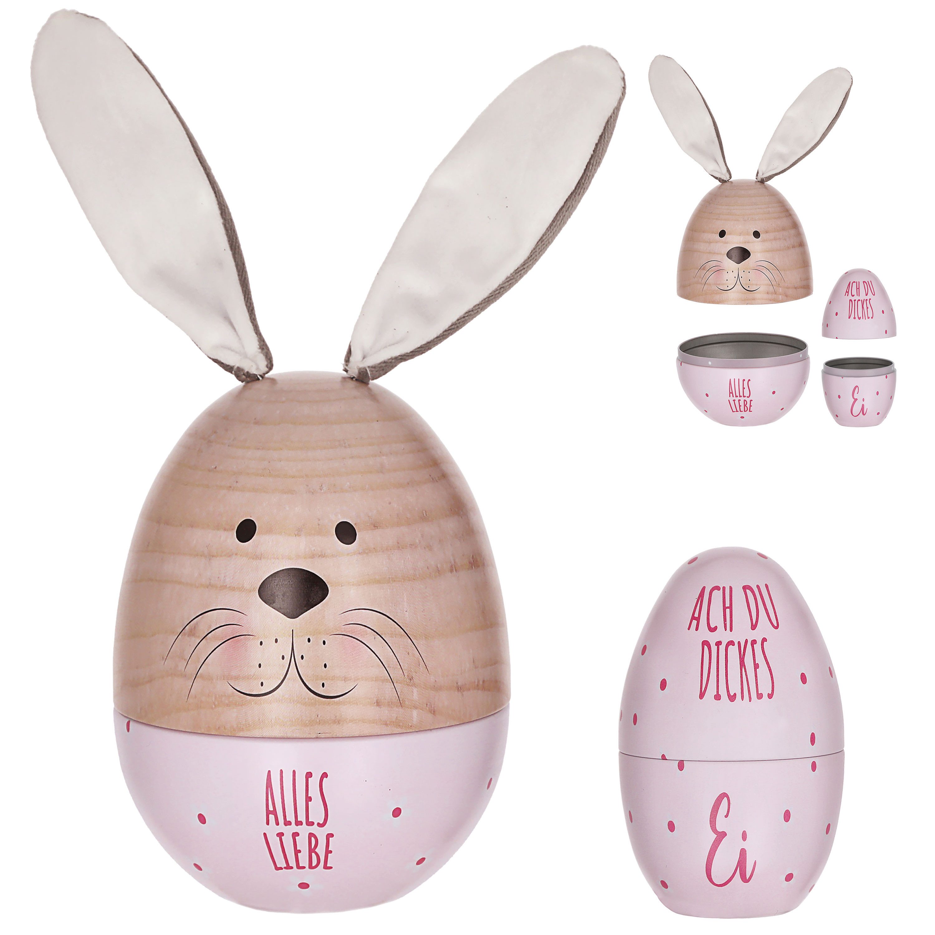 CEPEWA Geschenkbox Geschenkdose Osterhase 2tlg. Ei mit Ohren Ostereidose rosa 11,5x14,5cm