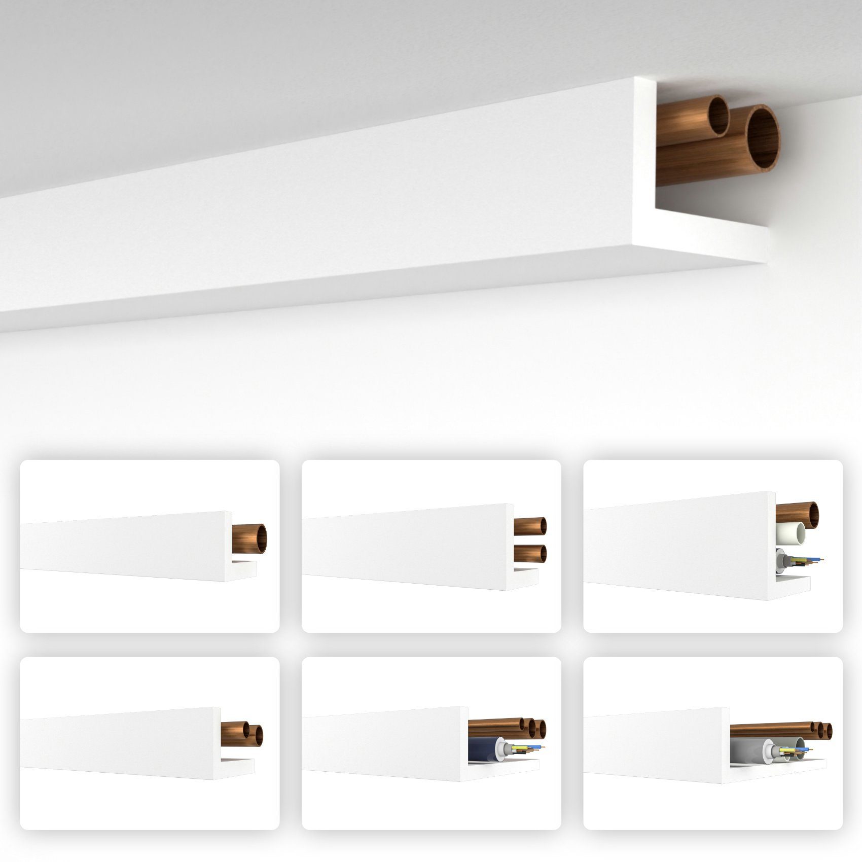 HEXIMO Winkelprofil (Rohrabdeckung weiß 1,7 meter Profile - XPS Abdeckleisten für Heizungsrohre, L-Profil Rohrverkleidung Winkelleiste Modell: HRA-4 - 58x90 mm (1,7 meter / Leiste)
