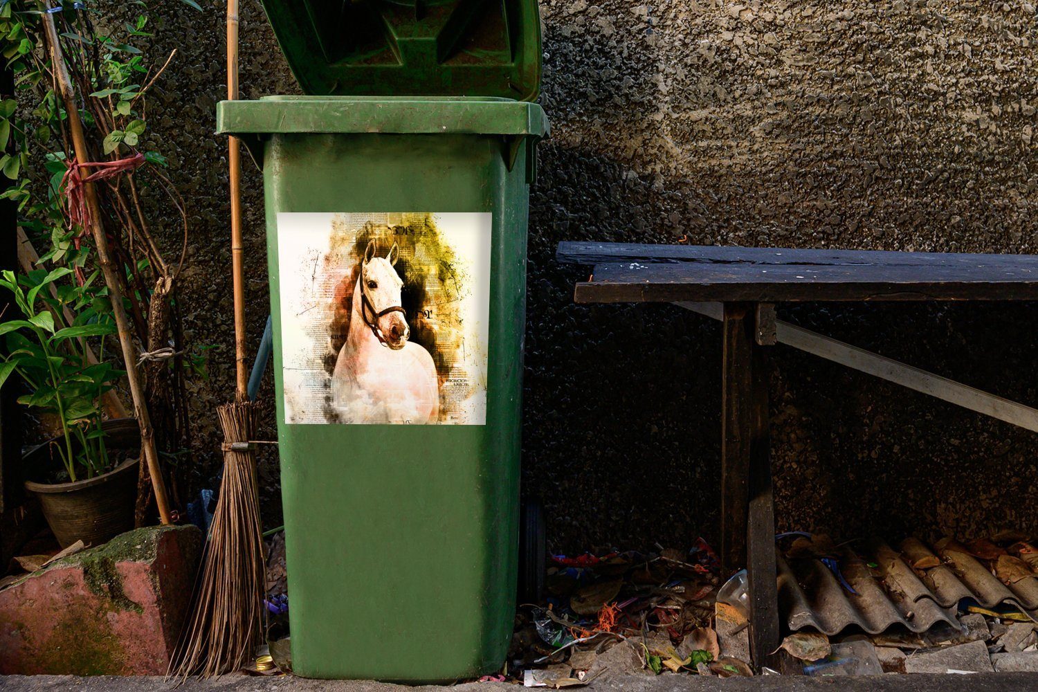 - Mülltonne, - Mülleimer-aufkleber, Mädchen Mädchen - Kinder Container, Abfalbehälter MuchoWow Wandsticker Pferd Sticker, Gelb St), (1 - Zeitung -