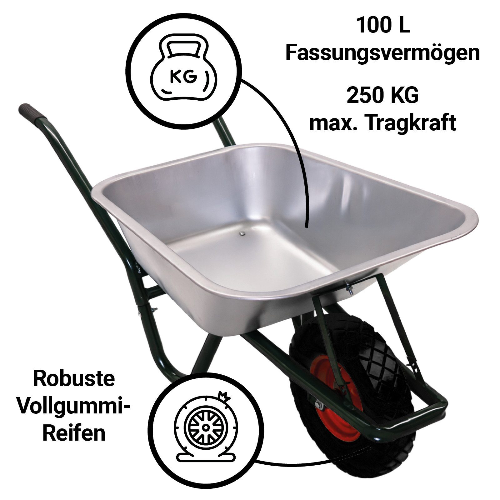 Bituxx Schubkarre Gartenschubkarre Dunkelgrün mit PU Rad Schwarz, (MS-17635)