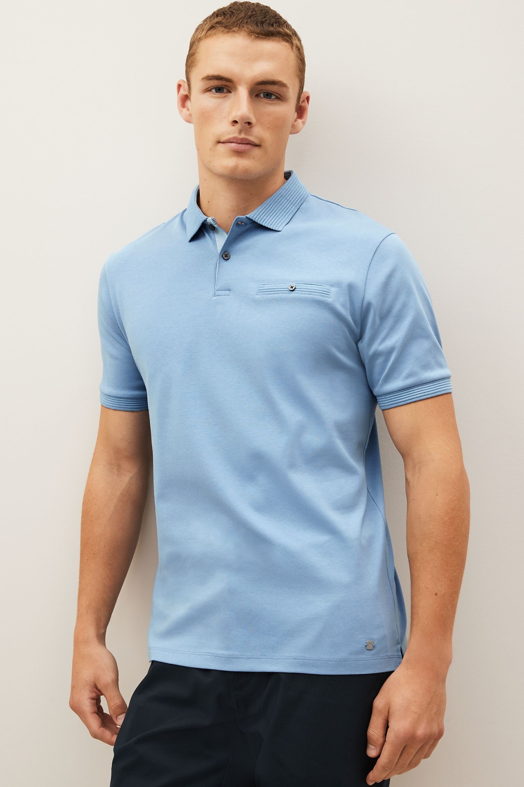 Premium-Poloshirt Next (1-tlg) Schlichtes Poloshirt Light Blue