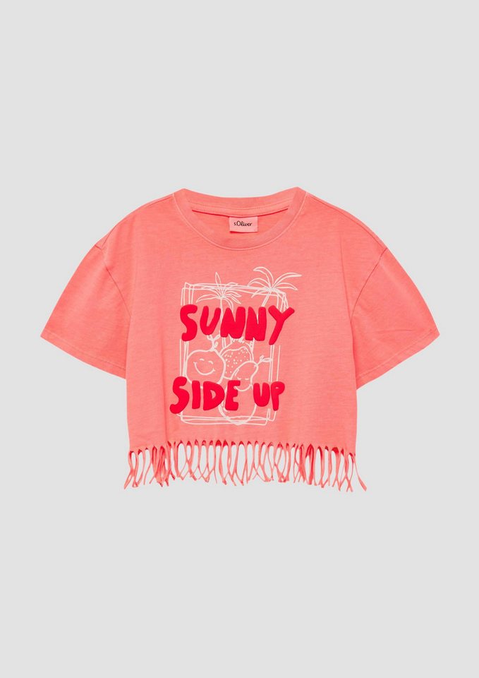 s.Oliver Kurzarmshirt T-Shirt Printshirt im Oversize-Fit mit Fransen