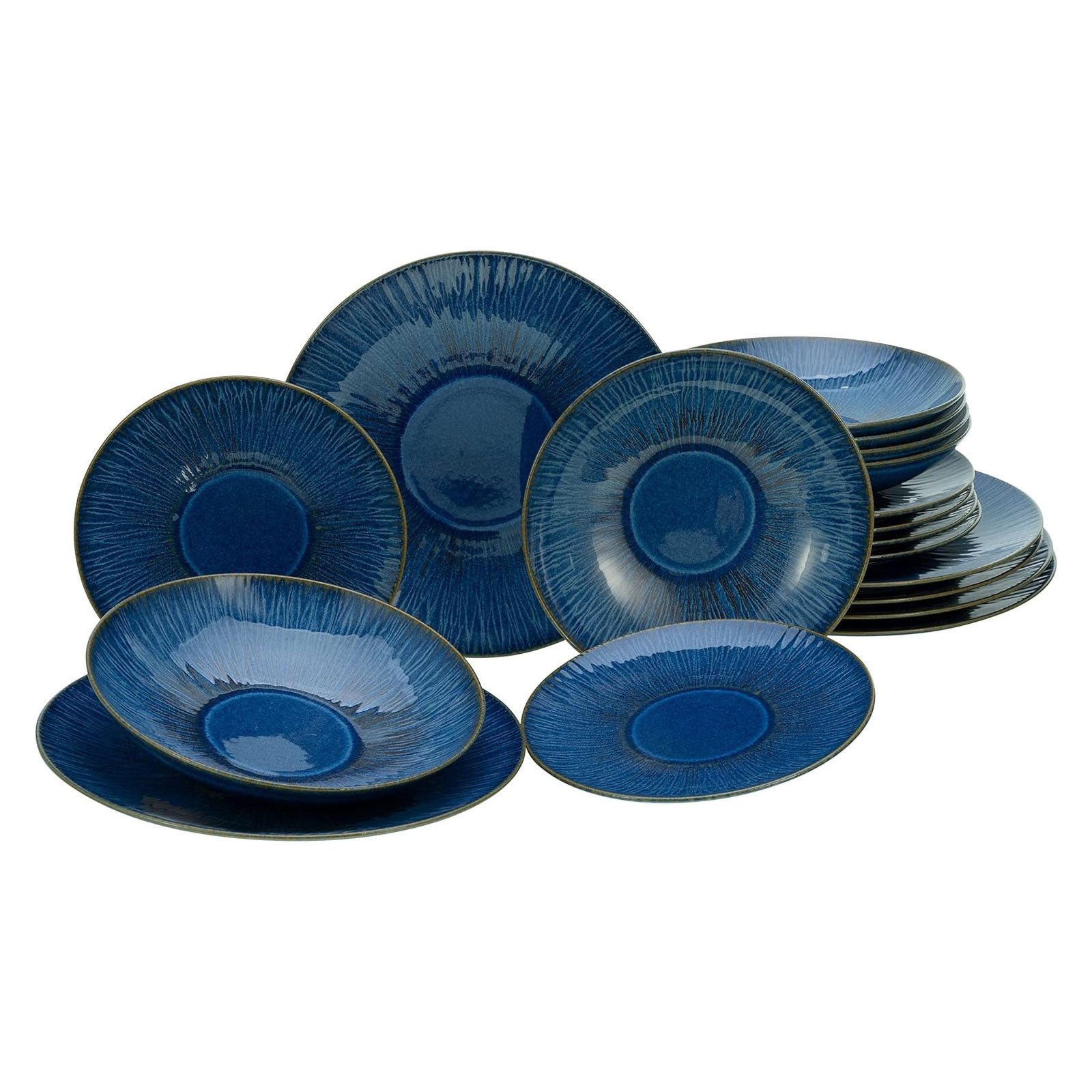 CreaTable Geschirr-Set Sea Breeze Blue, Steinzeug in aussergewöhnlicher Optik und toller Qualität