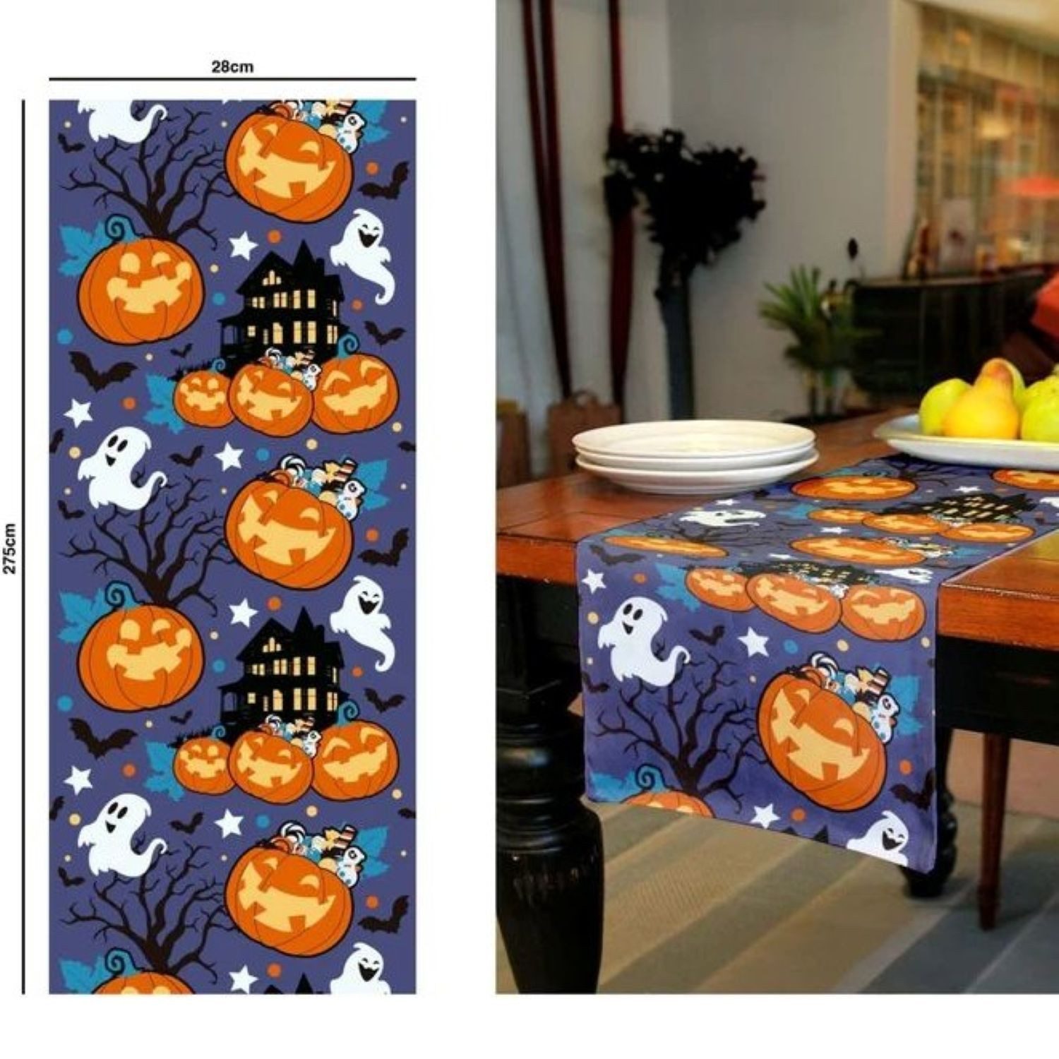 Dekoobjekt Halloween 'Geister & Kürbisse', Tischläufer 28x27