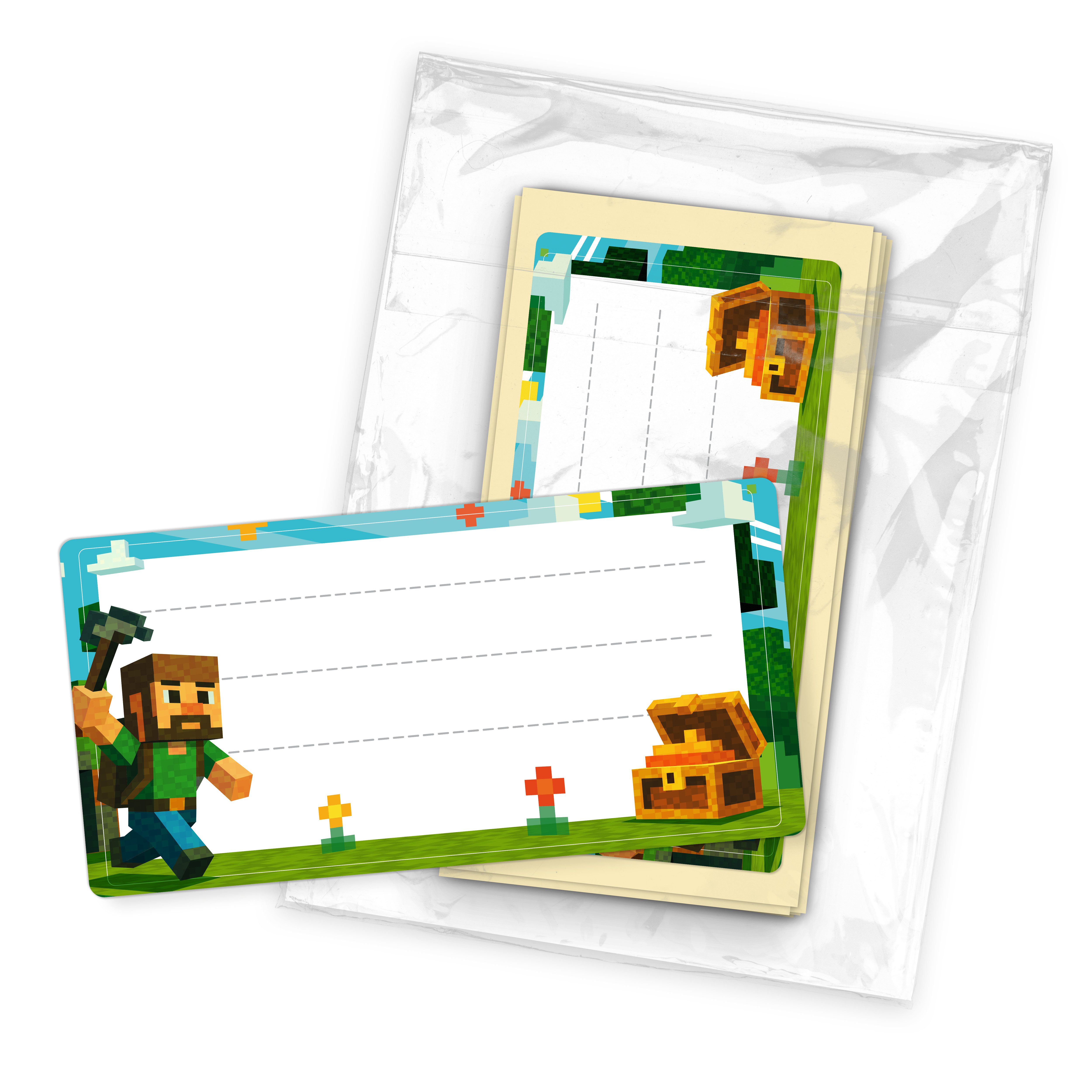 itenga Aufkleber itenga 40x Buchetiketten Blockgame PIXEL 9x4,5cm Namensetiketten Hefte