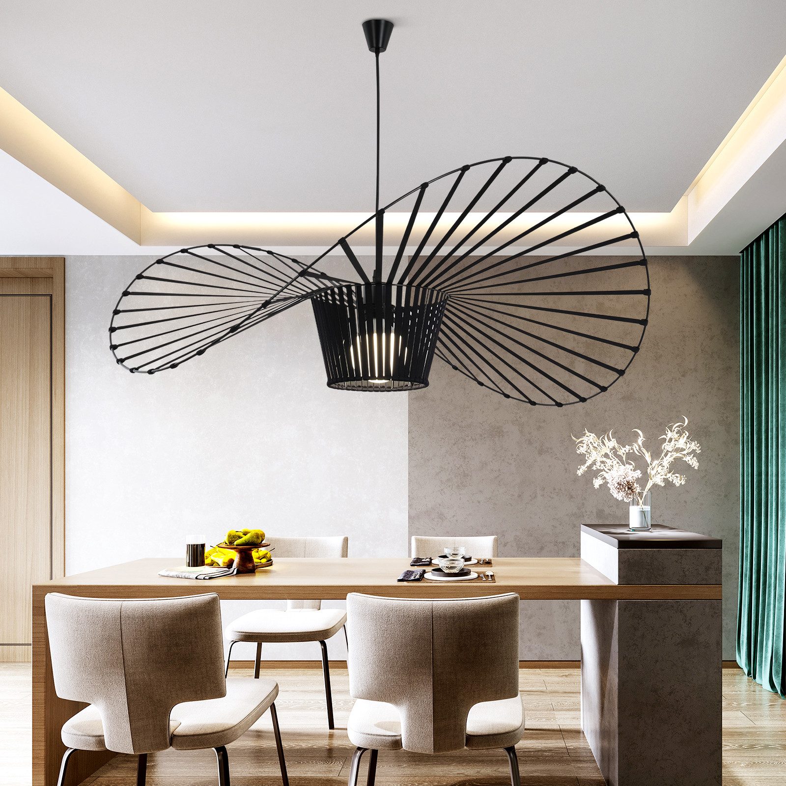 ZMH LED Pendelleuchte Modern - Schwarz E27 für Esszimmer 60/80/100/120/140cm, ohne Leuchtmittel, Max 40W E27
