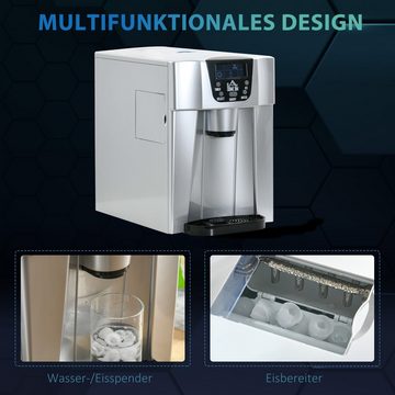 HOMCOM Eiswürfelmaschine Eiswürfelbereiter 9 Würfel in 6-10 Minuten fertig, 12 KG/24 H, für Küche, Büro, Bar und Party, Silber