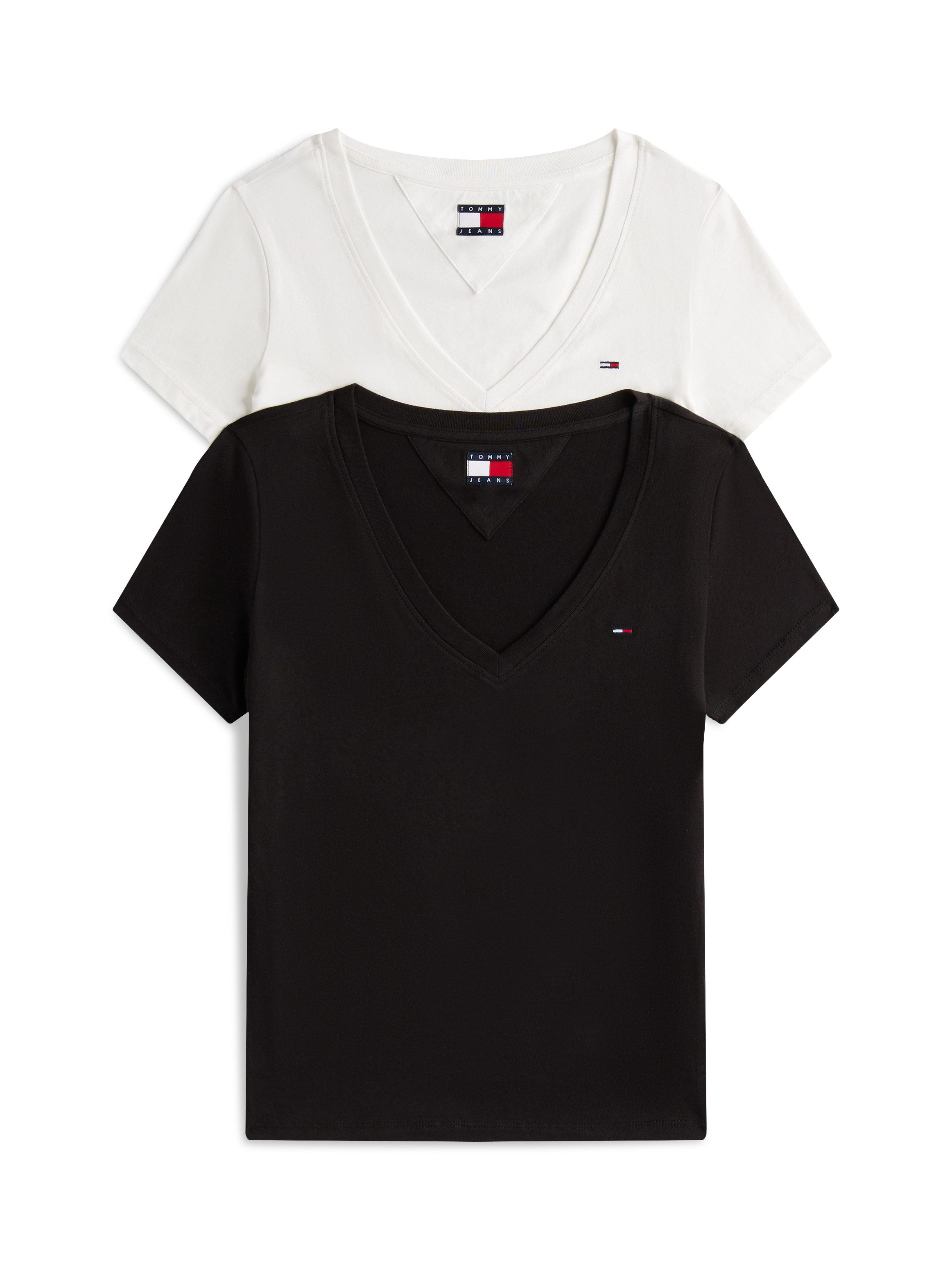 Tommy Jeans T-Shirt TJW 2PACK V-NECK TEE (Packung, 2-tlg., 2-er Pack) mit Logostickerei