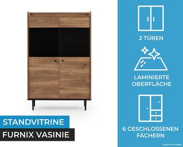 Furnix Standvitrine VASINIE Highboard mit teilverglasten Türen in Brandy-Castello-Holz B90 x H140 x T40 cm, Loft-Design