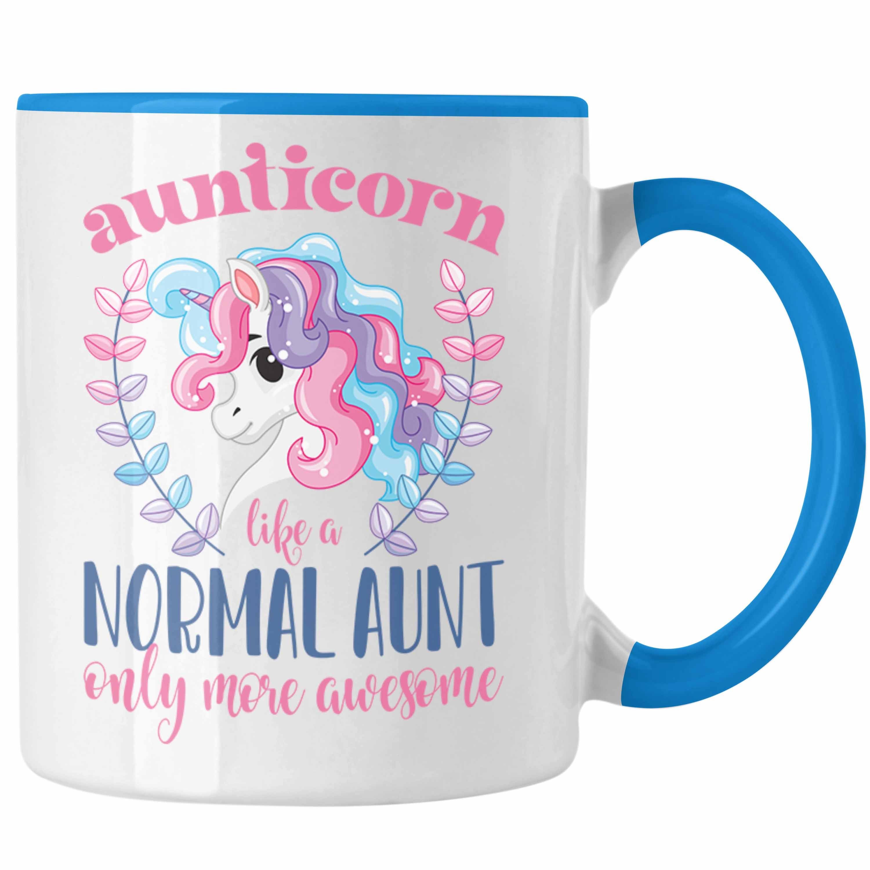 Trendation Tasse Trendation - Aunitcorn Tasse Geschenk für Beste Tante Kaffeetasse Geschenkidee Tante Geburtstag Lustig Blau