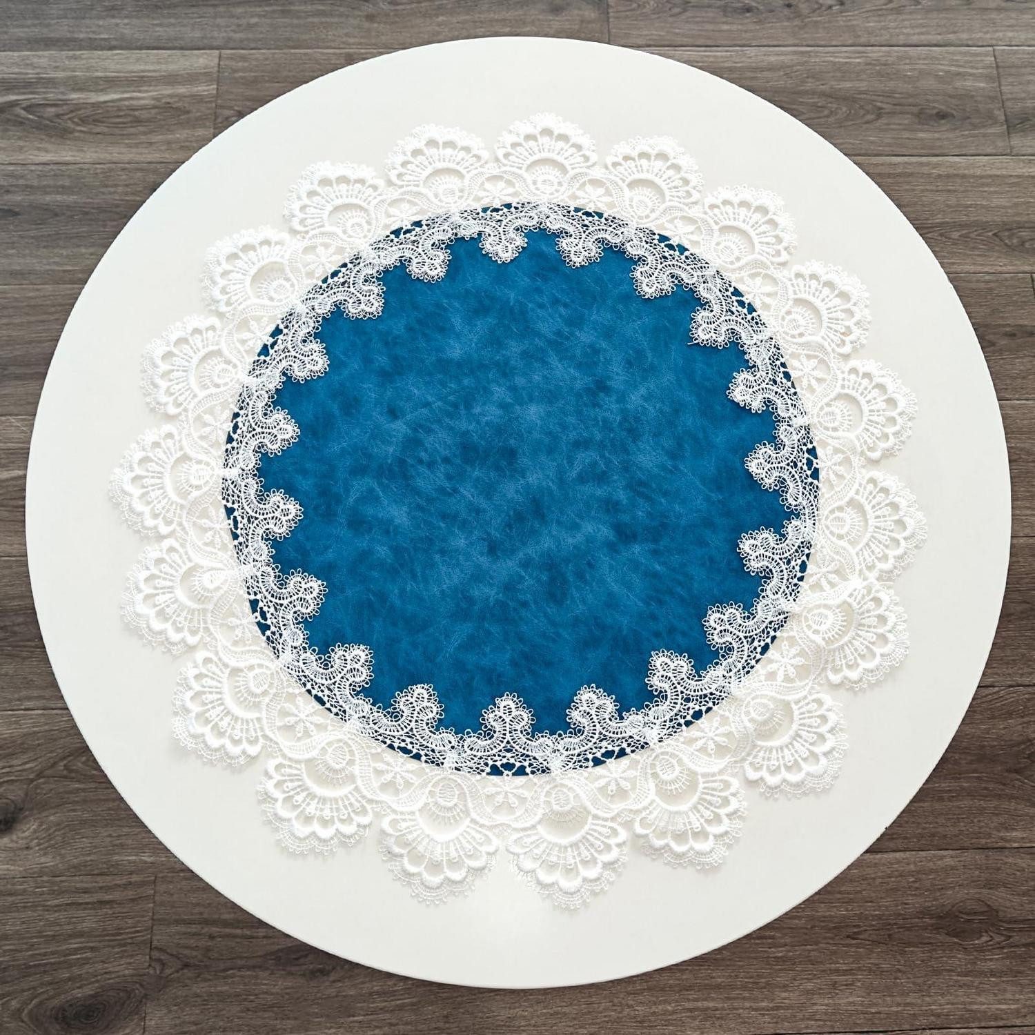 LuxusKollektion Tischdecke Runde Spitze Jacquard Doily 60cm blau