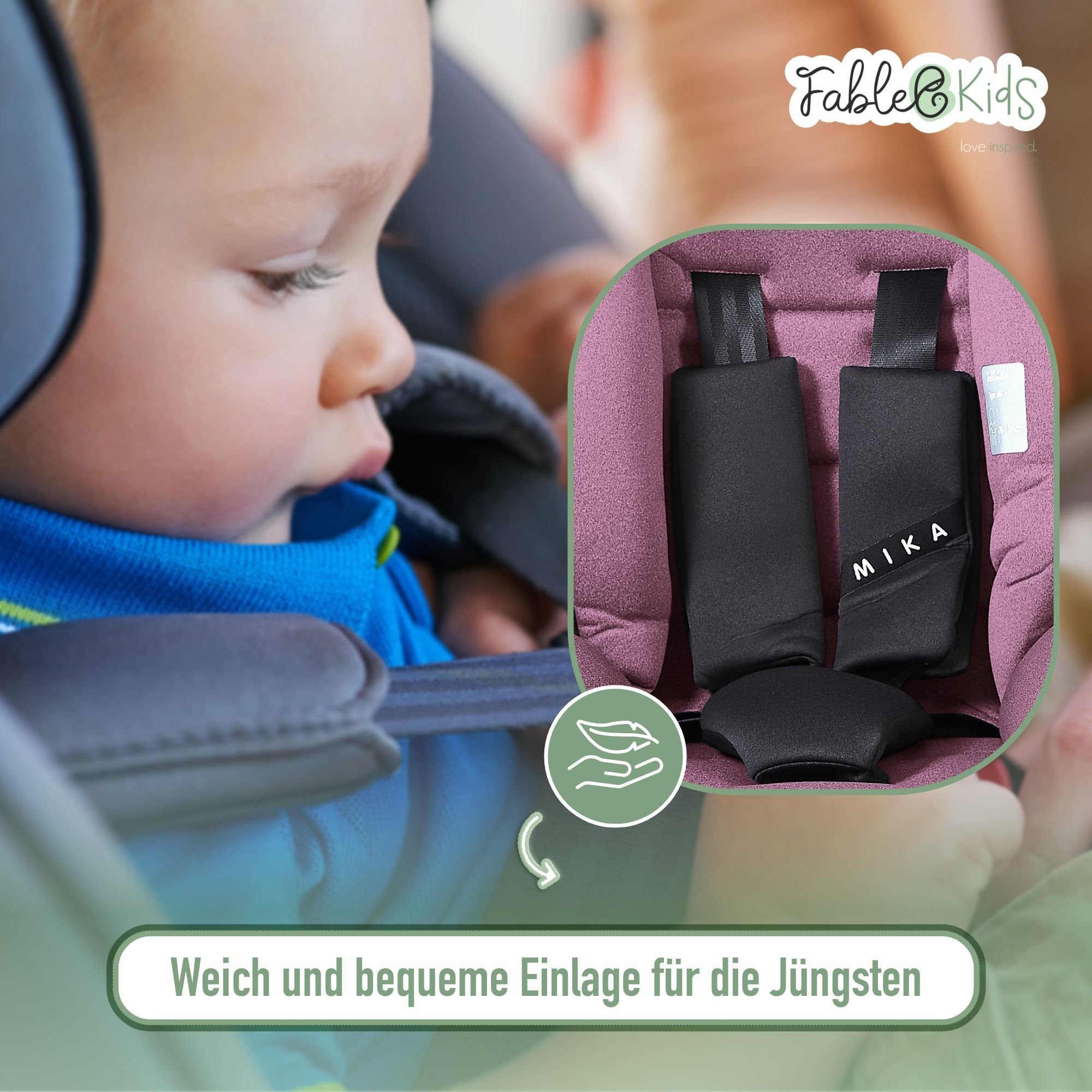 FableKids Autokindersitz Sitzerhöhung i-Size 76–150 cm, vorwärtsgerichtet, 3-Punkt-Gurt, ab: 15 Monaten, bis: 12 Jahre, Pflegeleicht: Bezug abnehmbar und waschb – Bild 4 von 5