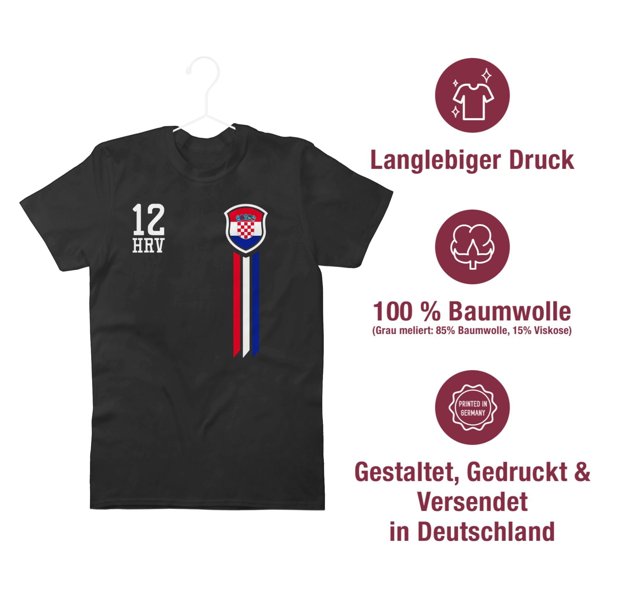 Shirtracer T-Shirt 12. Mann 2024 Kroatien EM 3 Fan-Shirt Schwarz Fussball