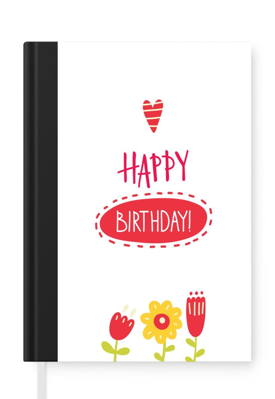 MuchoWow Notizbuch Illustration mit dem Zitat "Happy Birthday" und Blumen, Journal, Merkzettel, Tagebuch, Notizheft, A5, 98 Seiten, Haushaltsbuch | Notizbücher