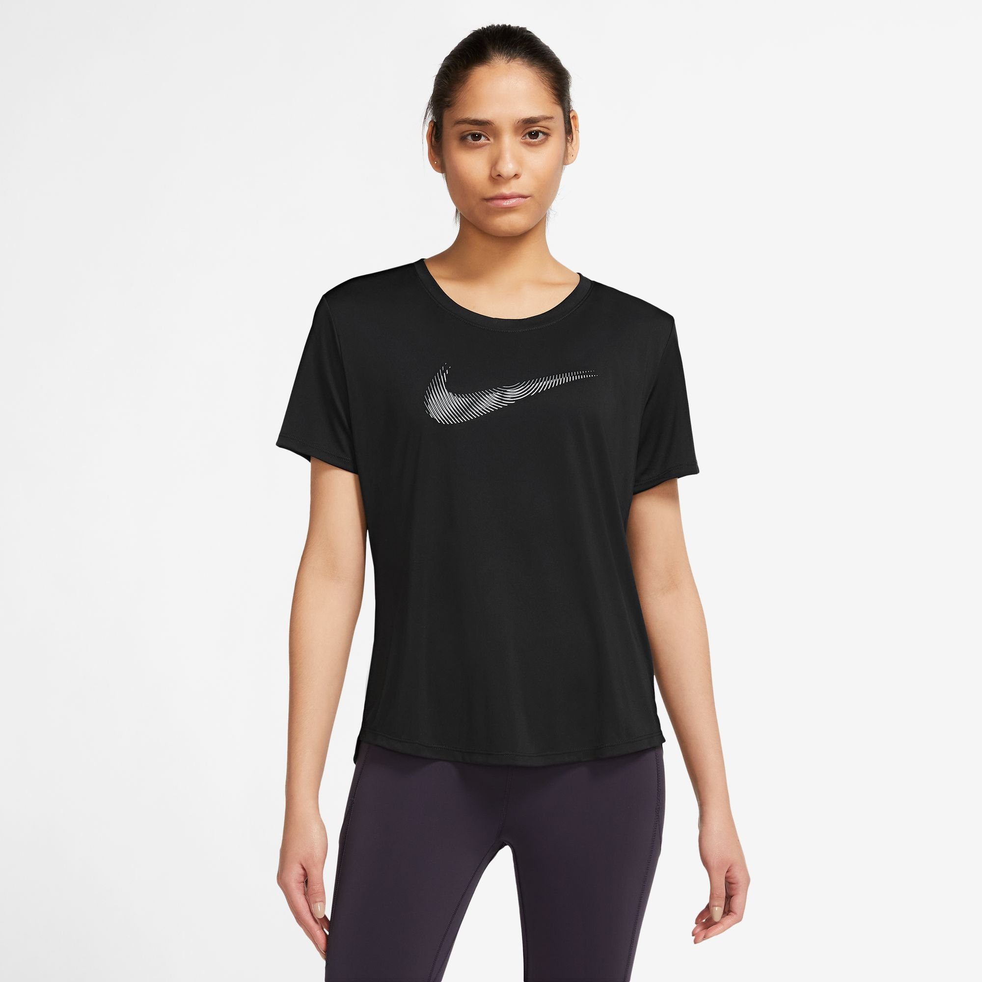 Nike Laufshirt DRI-FIT SWOOSH WOMEN'S RUNNING TOP GREY BLACK/COOL SHORT-SLEEVE