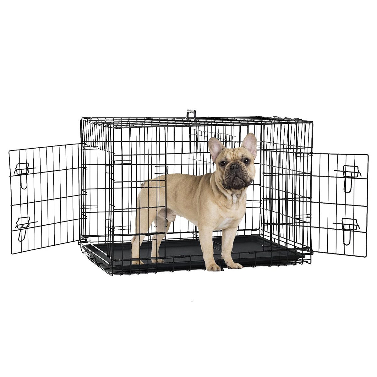 Novzep Hunde-Transportbox Hundebox, faltbarer Hundekäfig aus Metalldraht mit Doppeltür und, auslaufsicherer Kunststoffwanne,Tierhütte für drinnen,draußen&unterweg