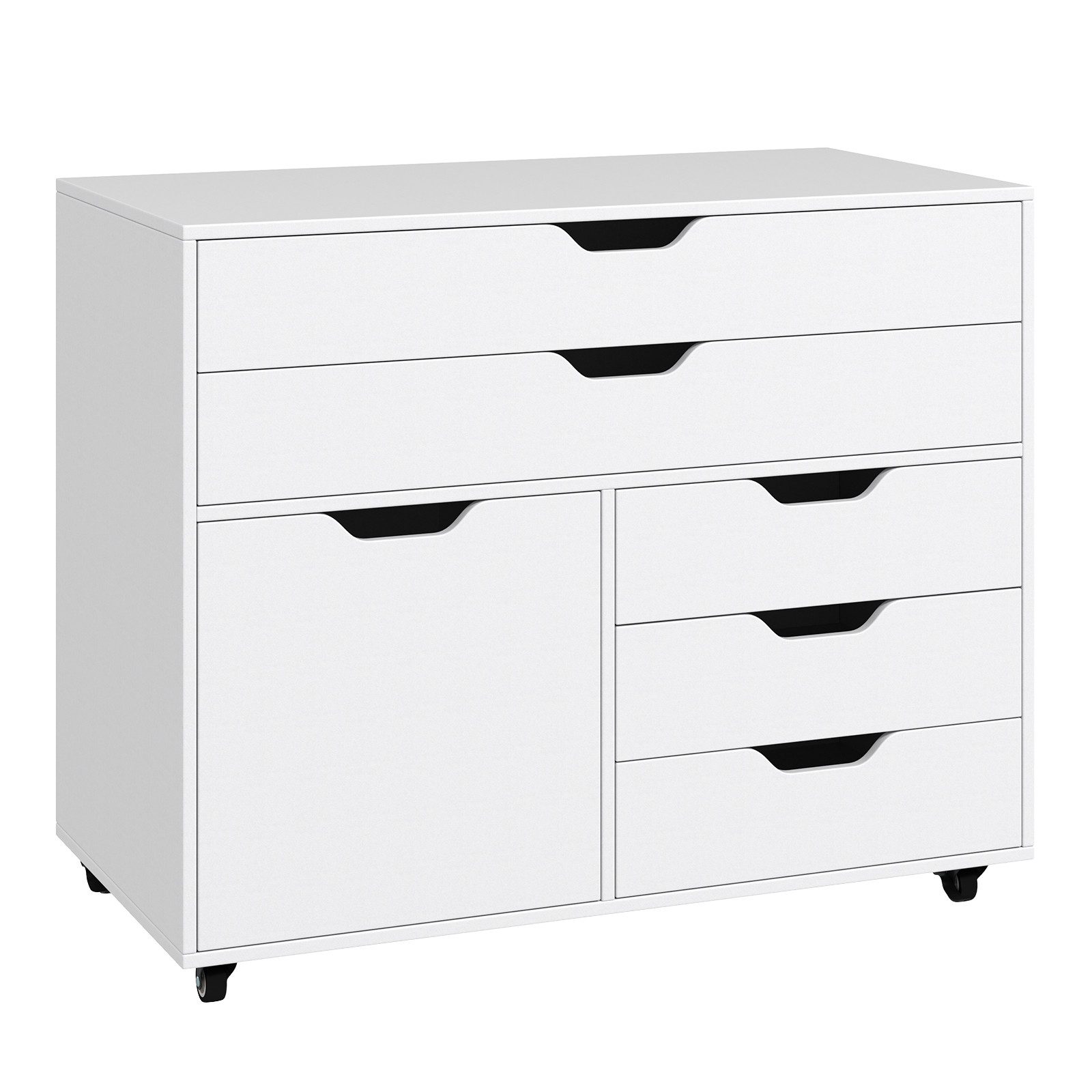 COSTWAY Rollcontainer, mit 5 Schubladen, Büroschrank mit Rollen, weiß