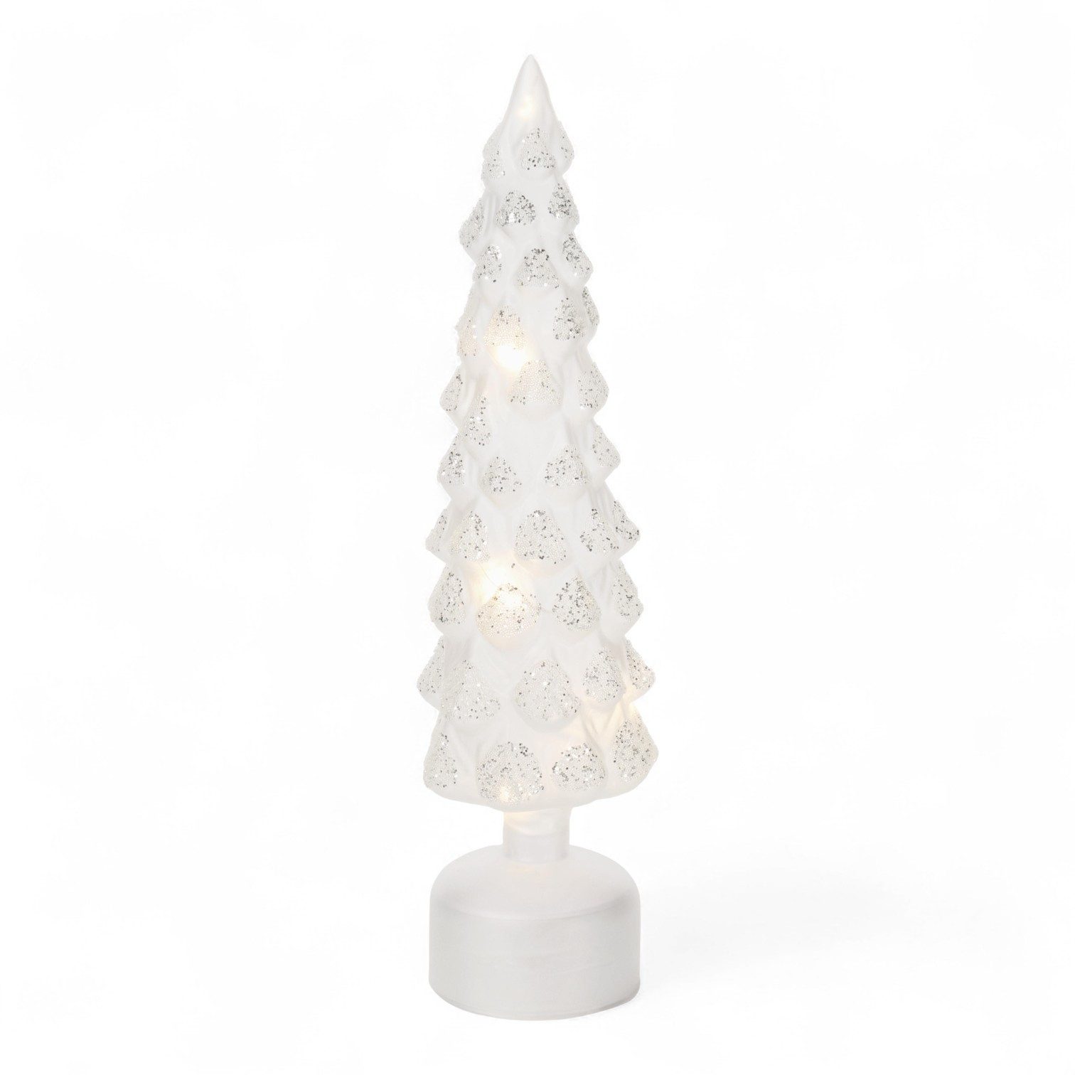 Bizzotto LED-Dekofigur Weißer Glasbaum – Glitzer & Blinklicht, drehbar, Glasdeko (kein Set)