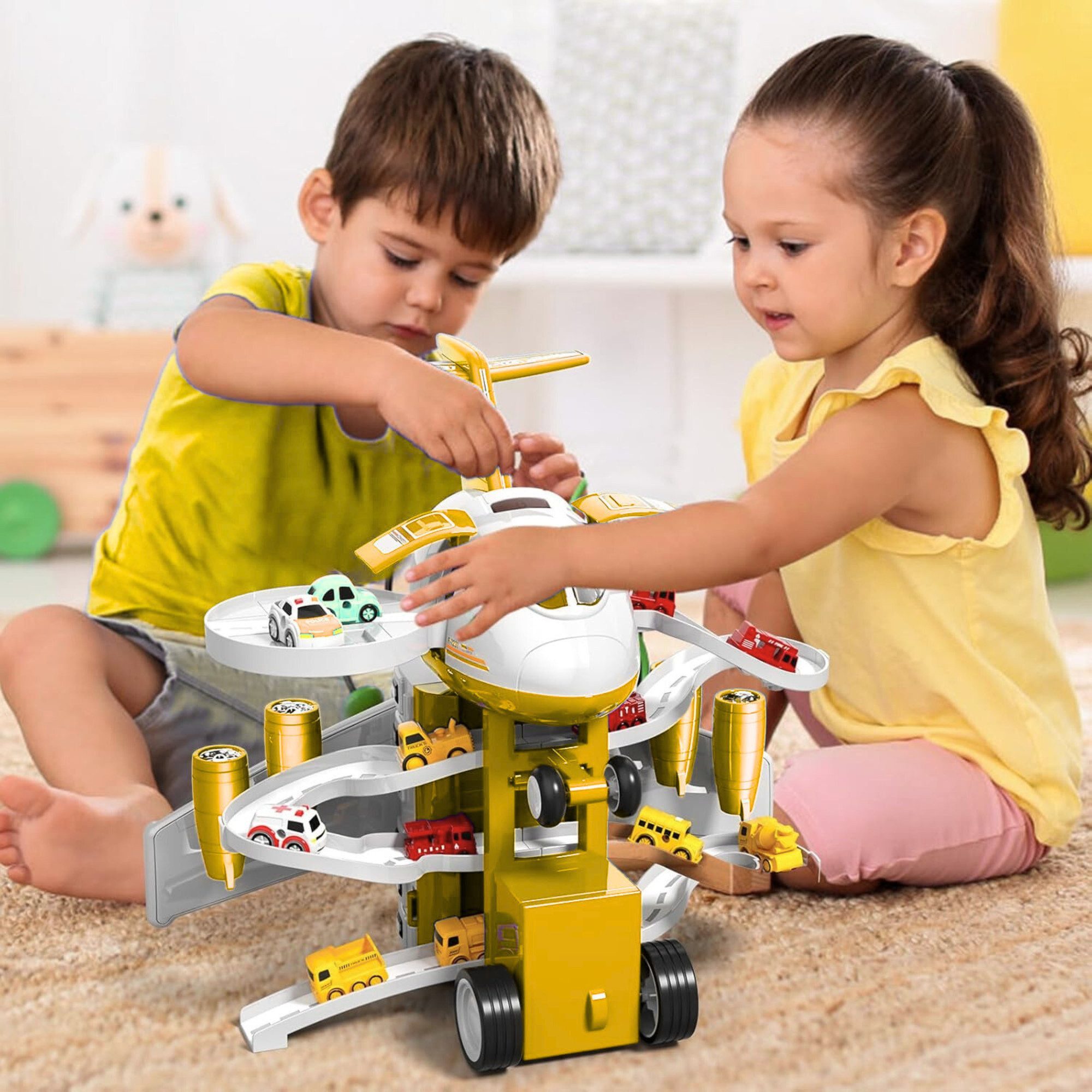 Vivitar Spielzeug-Flugzeug mit 12 Stadtautos & Rennstrecke Rennbahn Auto Sp günstig online kaufen