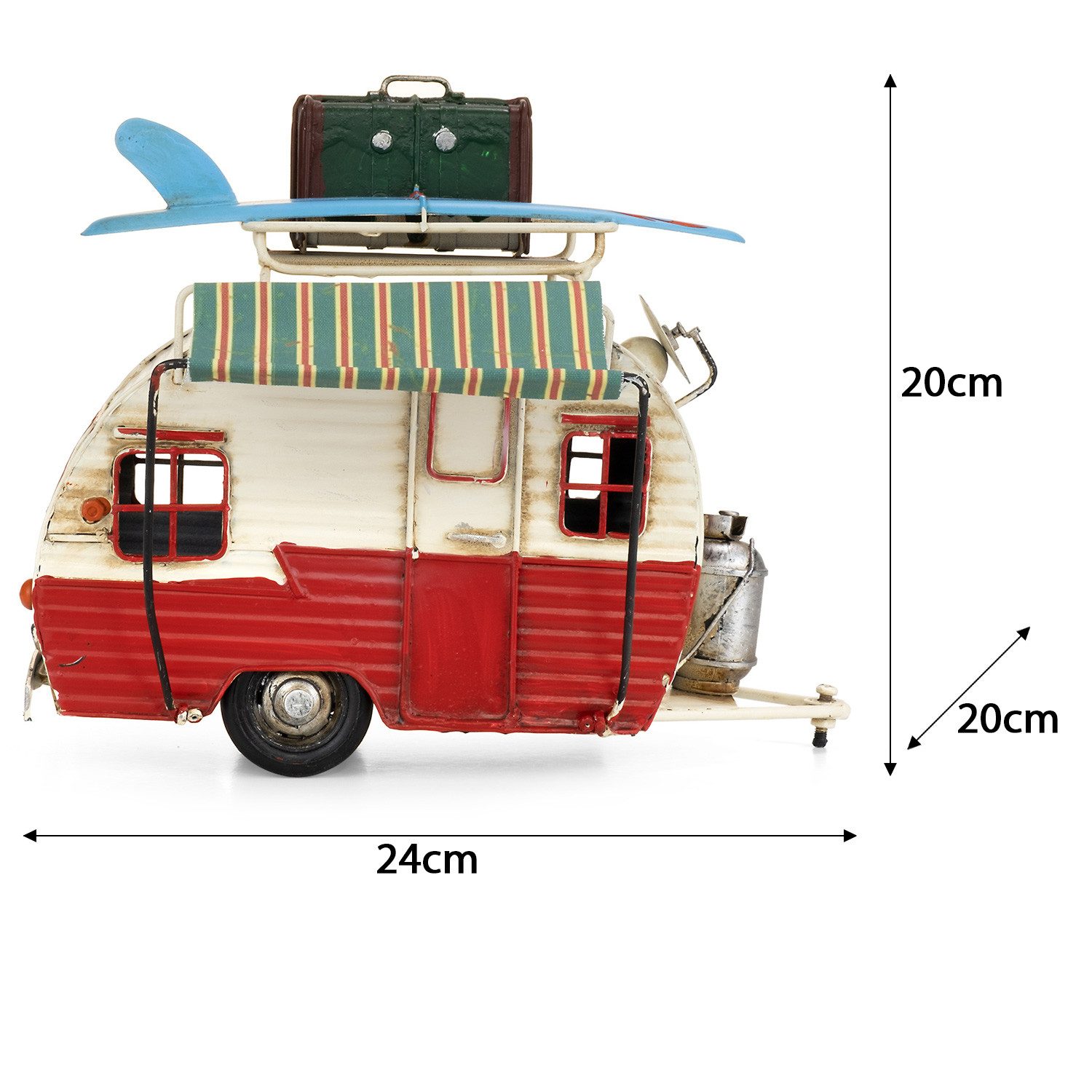 Moritz Dekofigur Blech Wohnwagen rot / weiß Retro, Polyresin Figuren Deko Geschenk Geometrische TierFigur Modern Skulptur